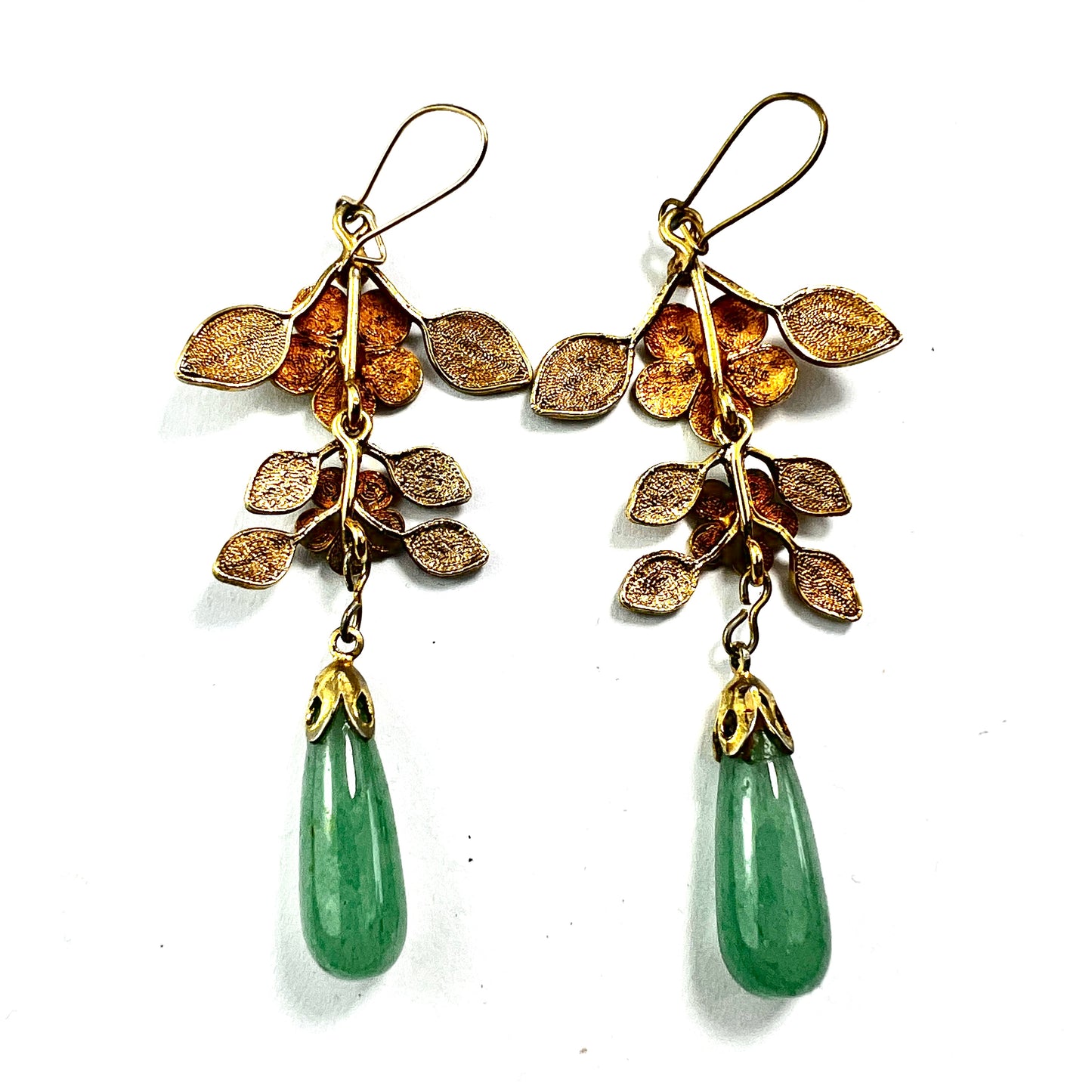 Antique Aventurine Gilt Filigree Chandelier Earrings
