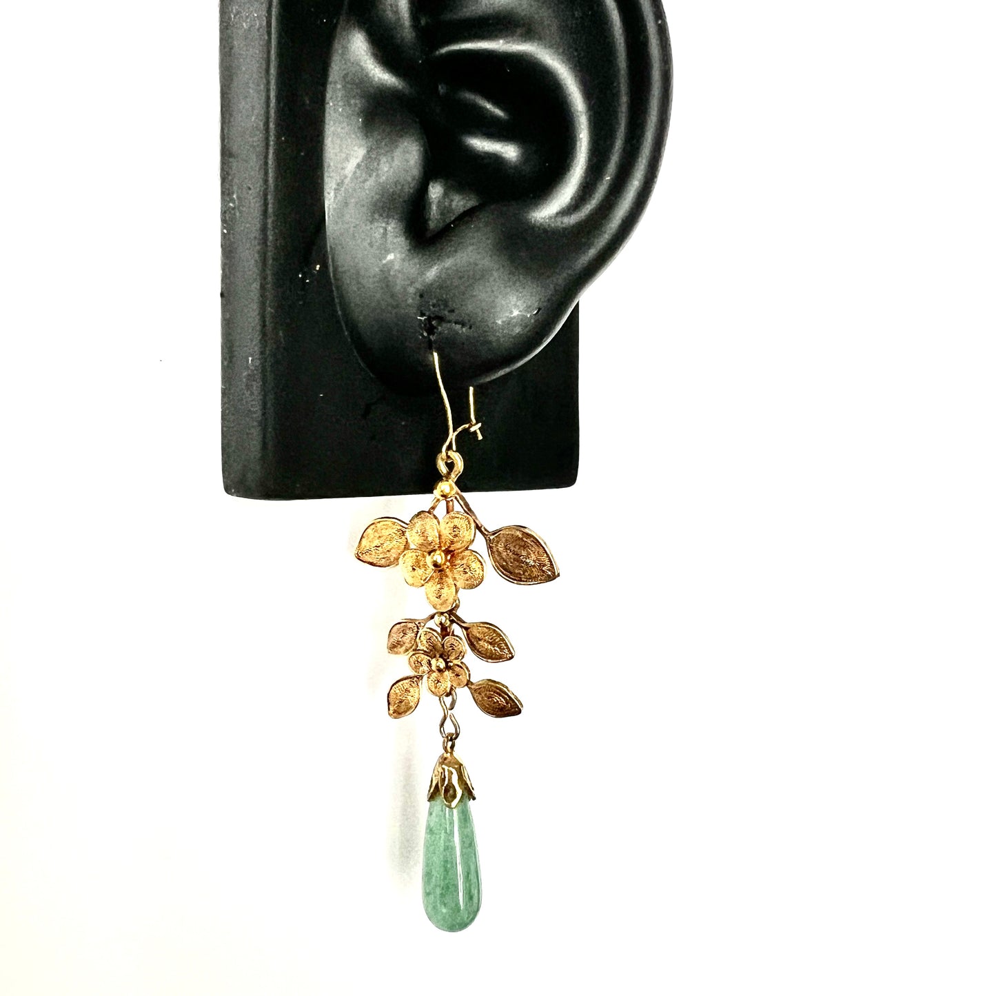 Antique Aventurine Gilt Filigree Chandelier Earrings