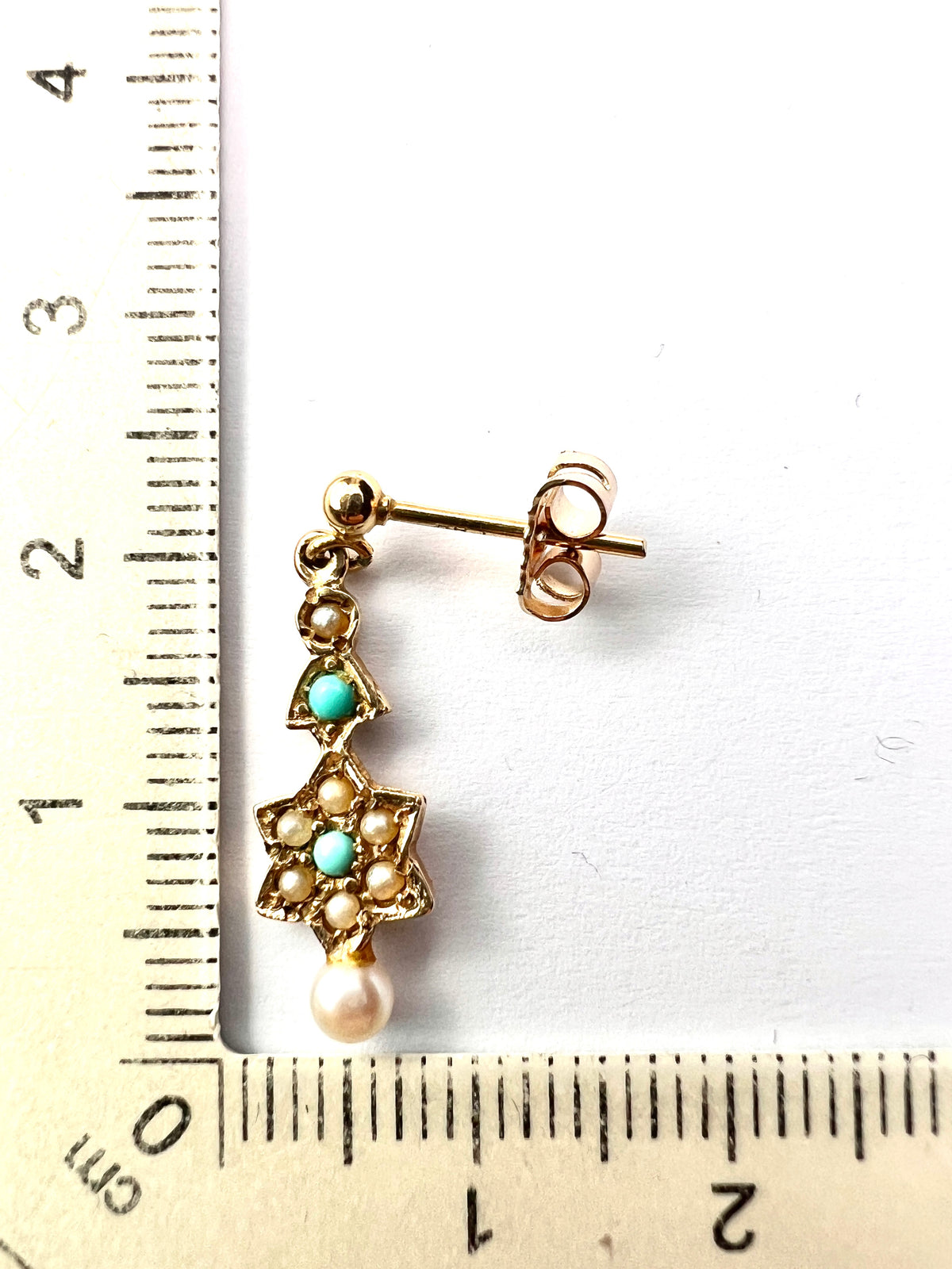 Edwardian Style Gold Turquoise and Pearl Star Earrings