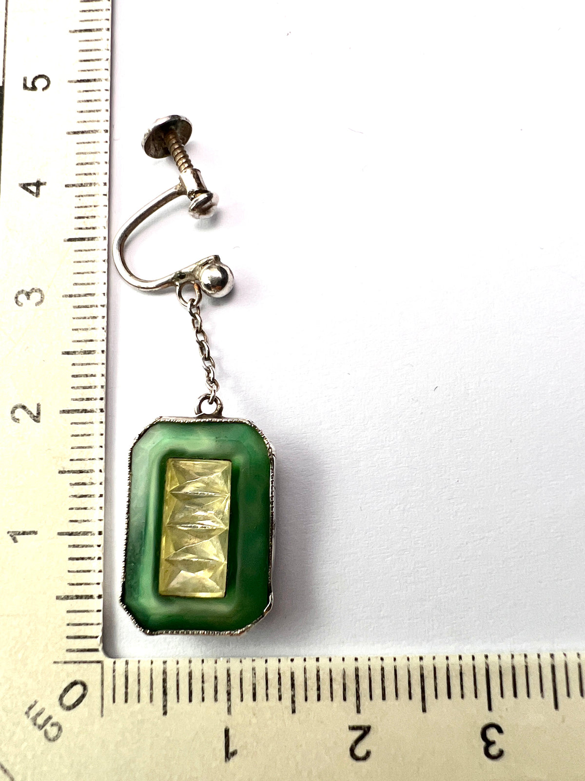 Antique Art Deco Jade Glass Silver Earrings and Ring