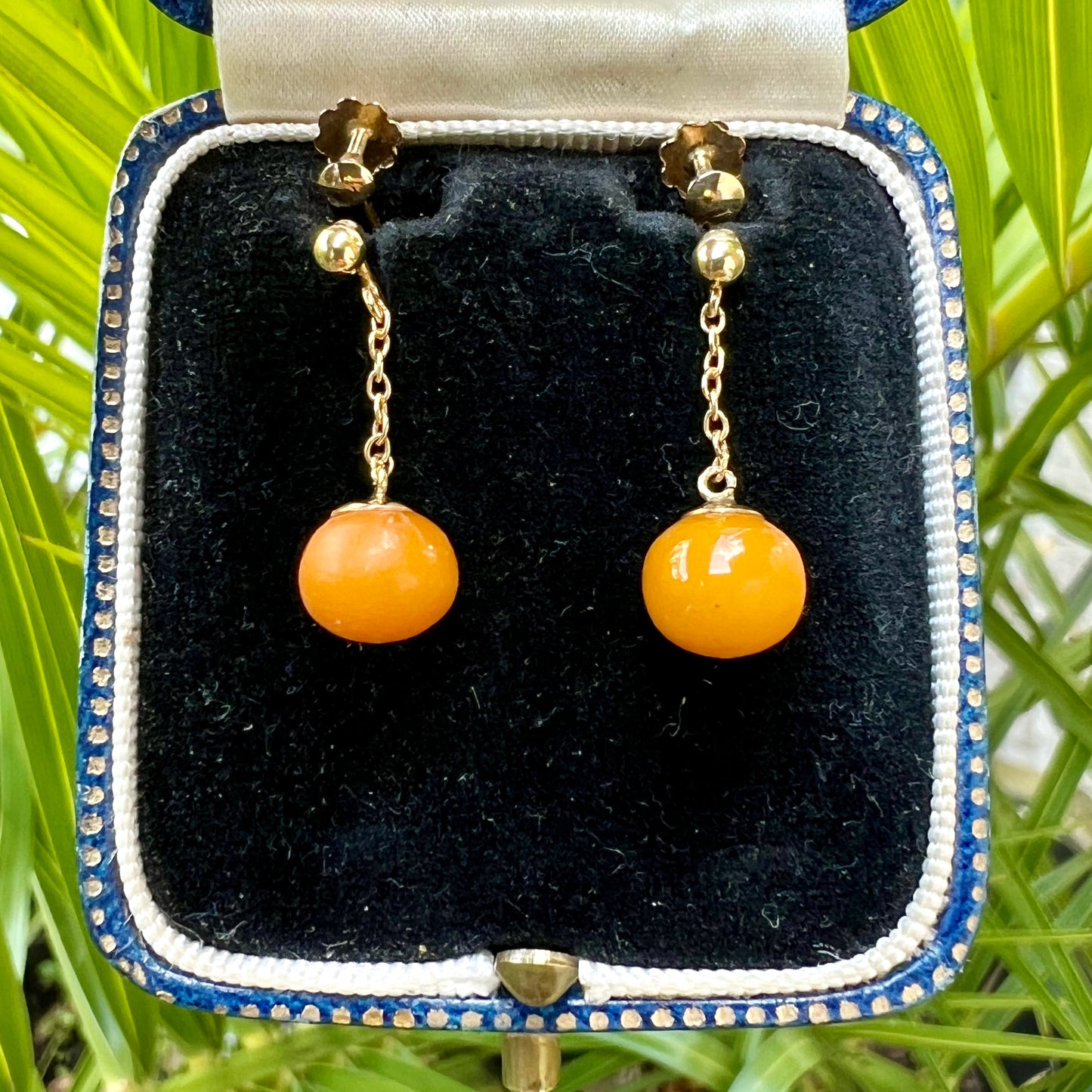 Edwardian Amber Chain Drop Earrings in 9CT Gold