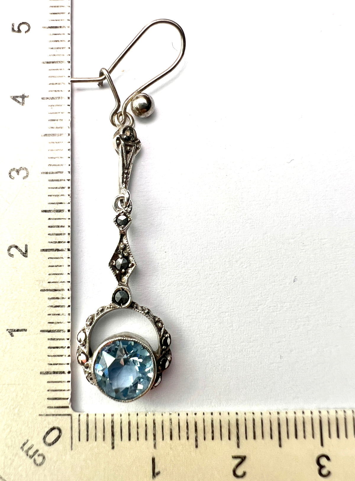Edwardian Silver Topaz Paste Marcasite Earrings