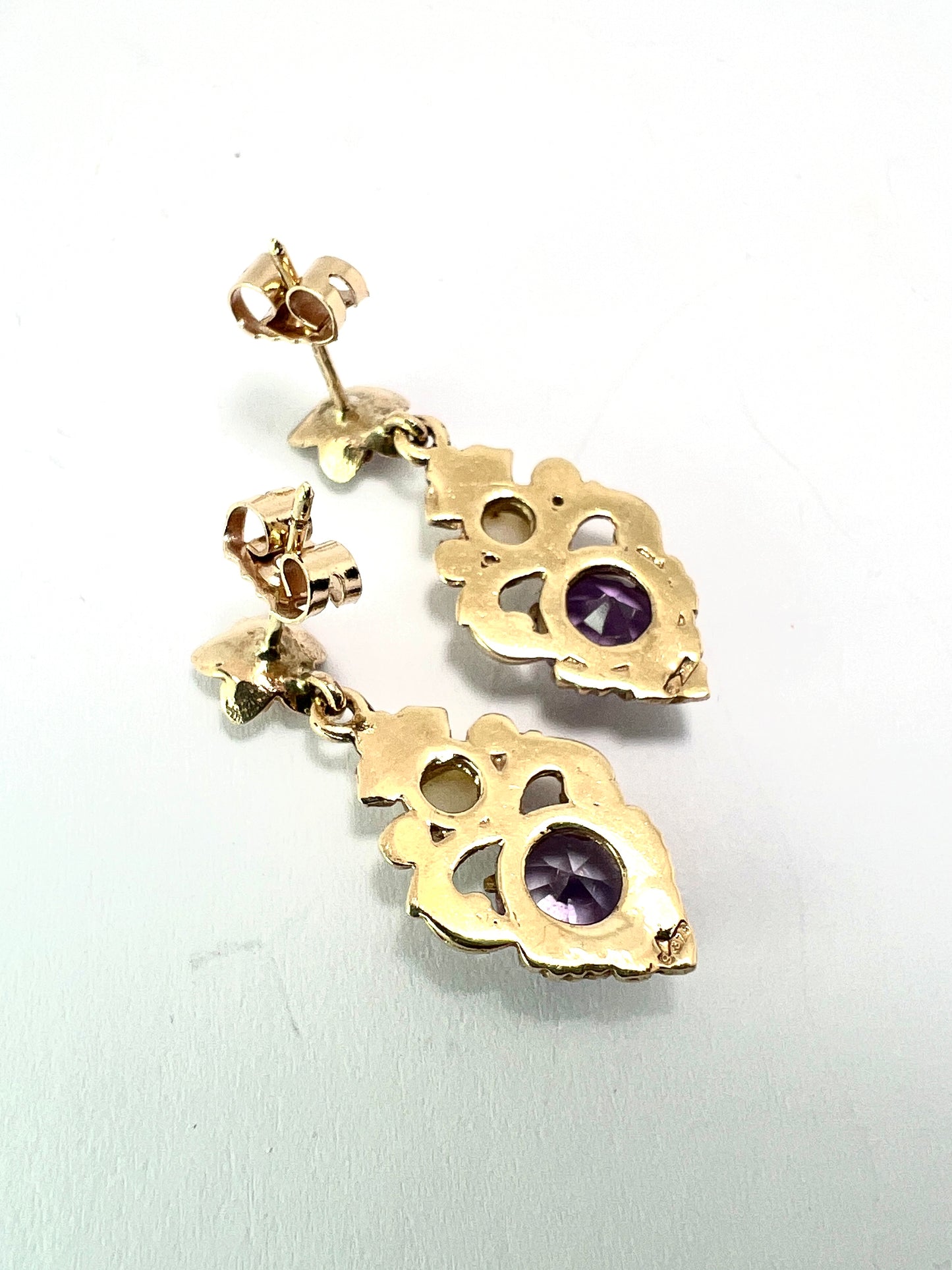 Vintage Amethyst and Pearl 9CT Gold Flower Earrings