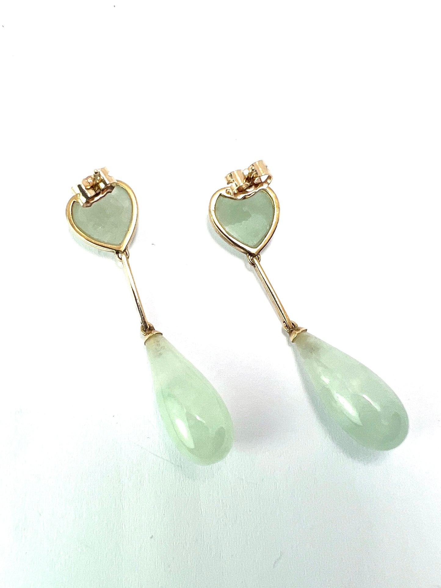 Vintage 9CT Gold Jade Heart Teardrop Earrings