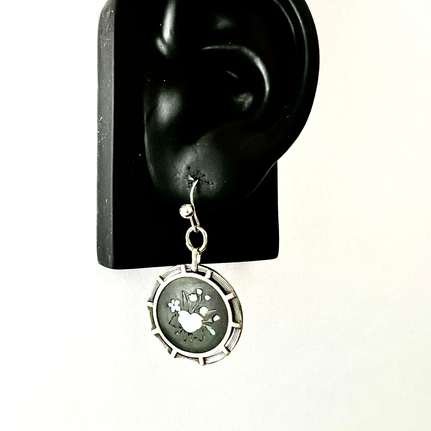 Victorian Floral Pietra Dura Silver Wheel Earrings
