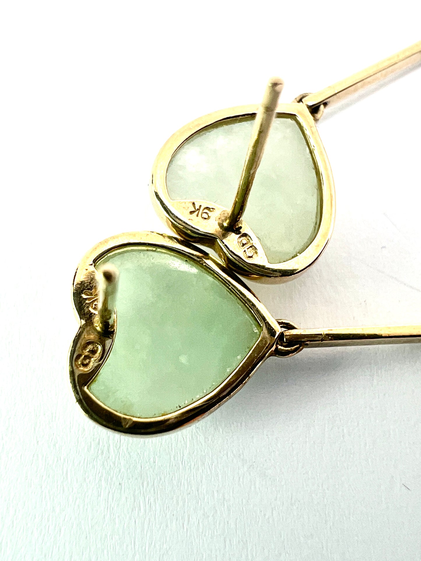 Vintage 9CT Gold Jade Heart Teardrop Earrings