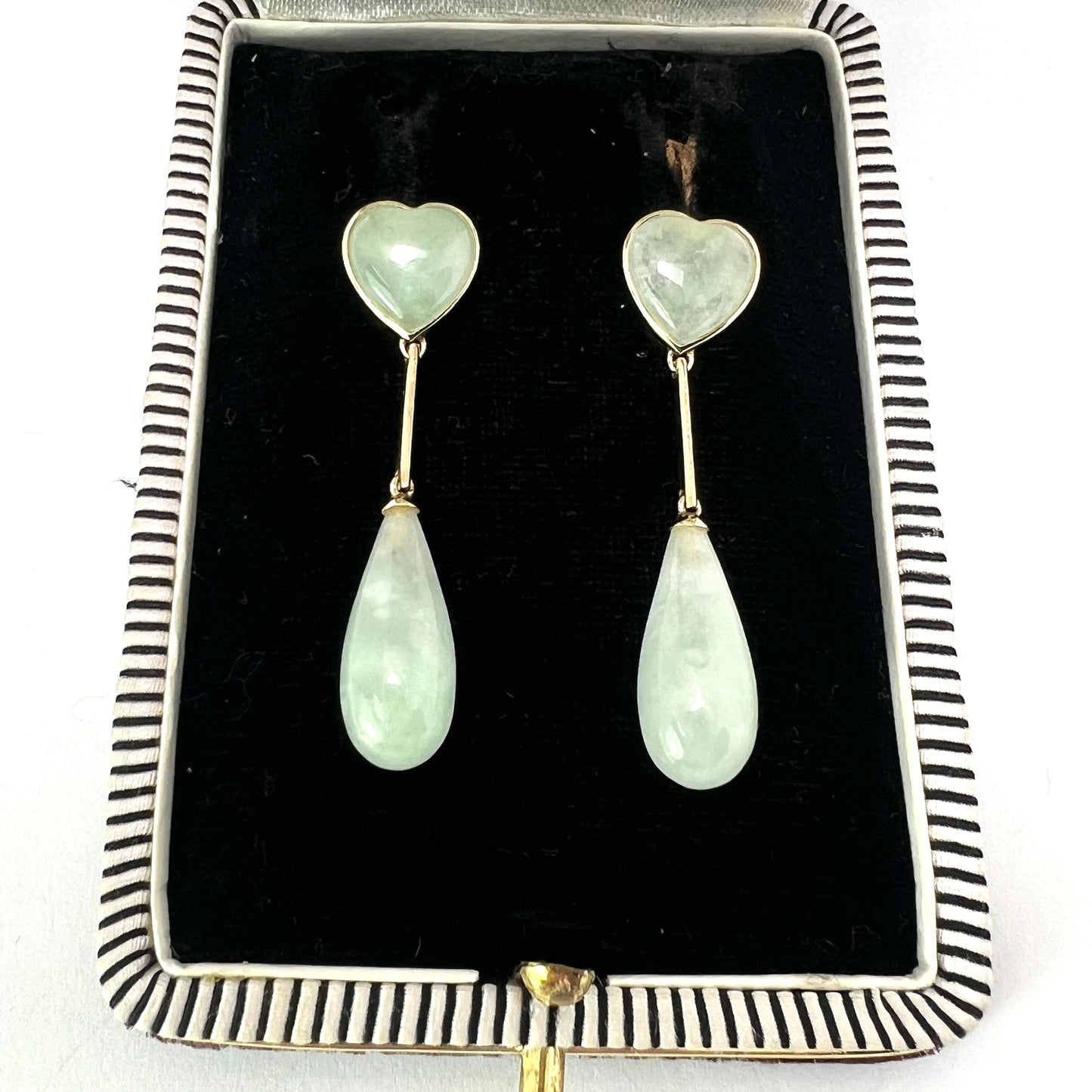 Vintage 9CT Gold Jade Heart Teardrop Earrings