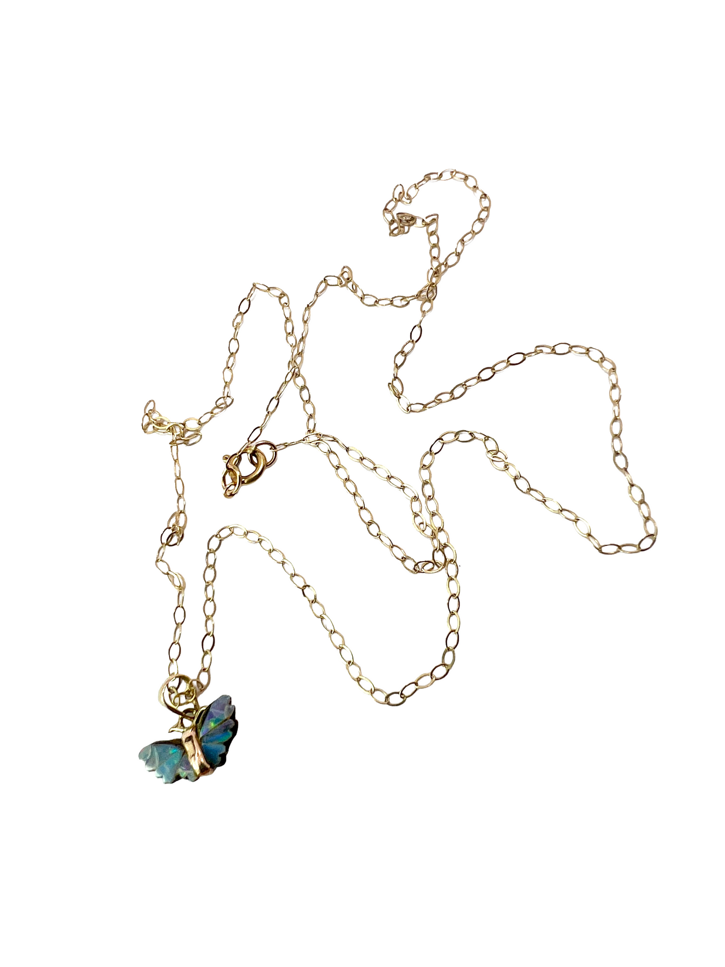 Tiny Vintage 9CT Gold Opal Dangling Butterfly Earrings and Necklace