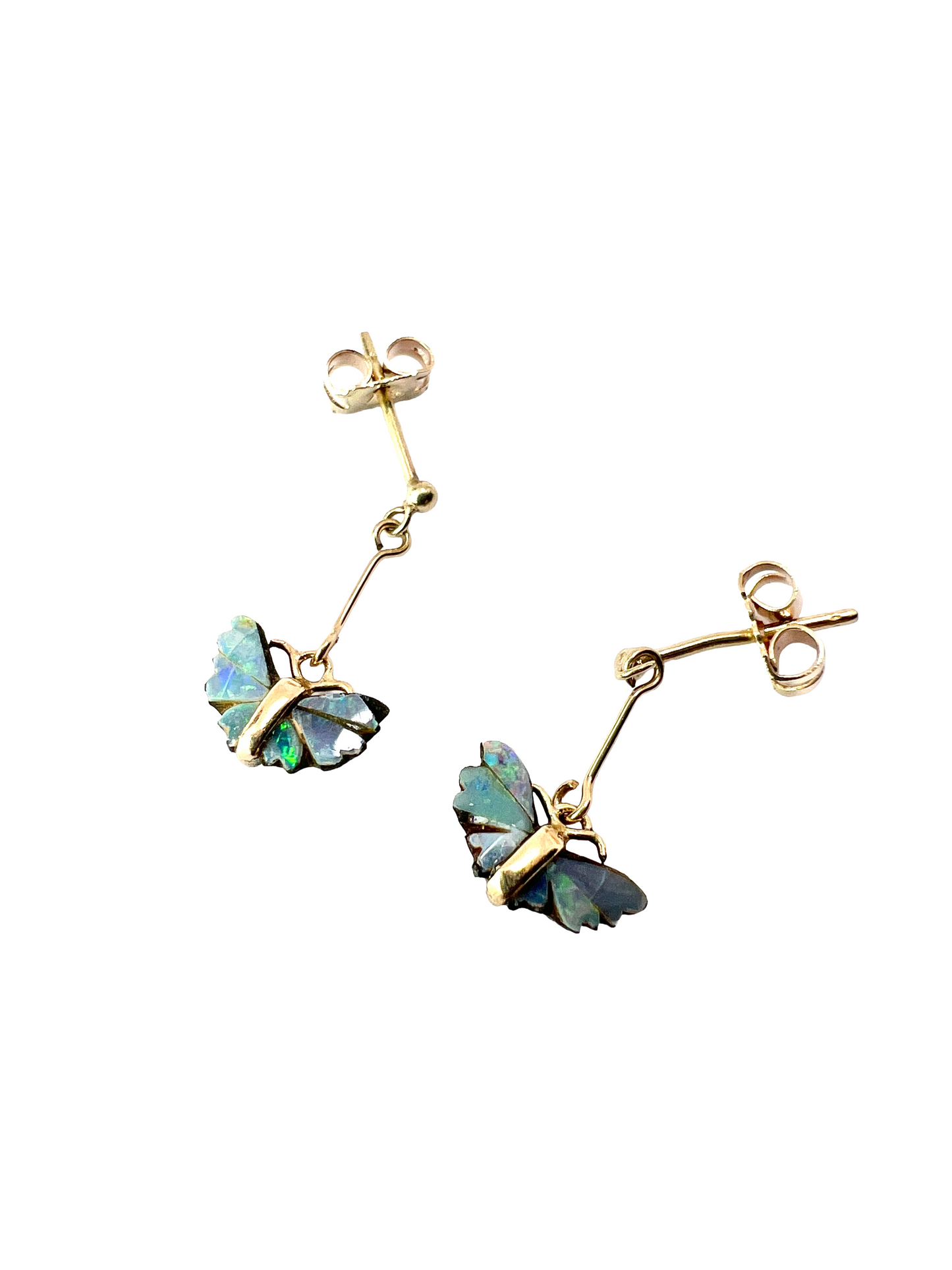 Tiny Vintage 9CT Gold Opal Dangling Butterfly Earrings and Necklace