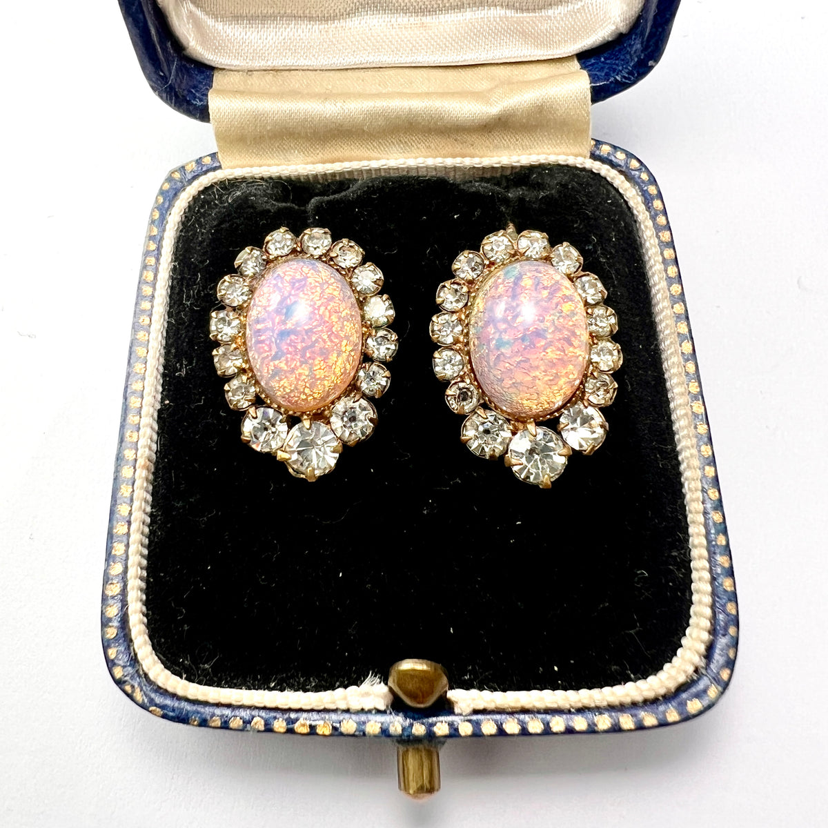 Vintage Georgian Style Opaline Halo Earrings with Gold Wires