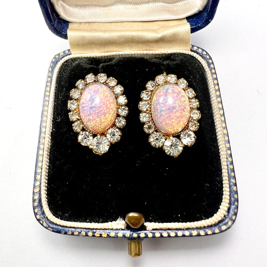 Vintage Georgian Style Opaline Halo Earrings with Gold Wires