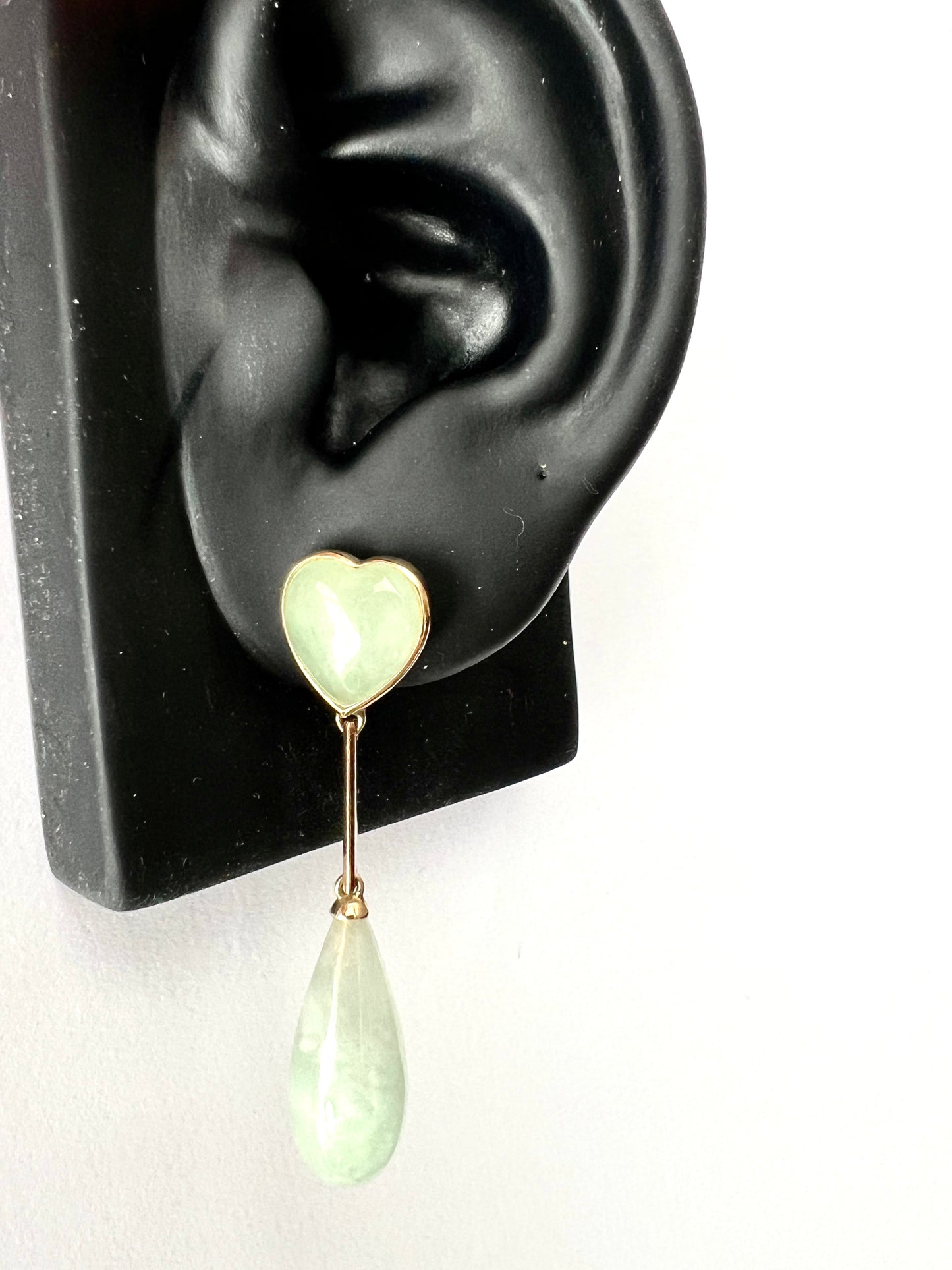 Vintage 9CT Gold Jade Heart Teardrop Earrings