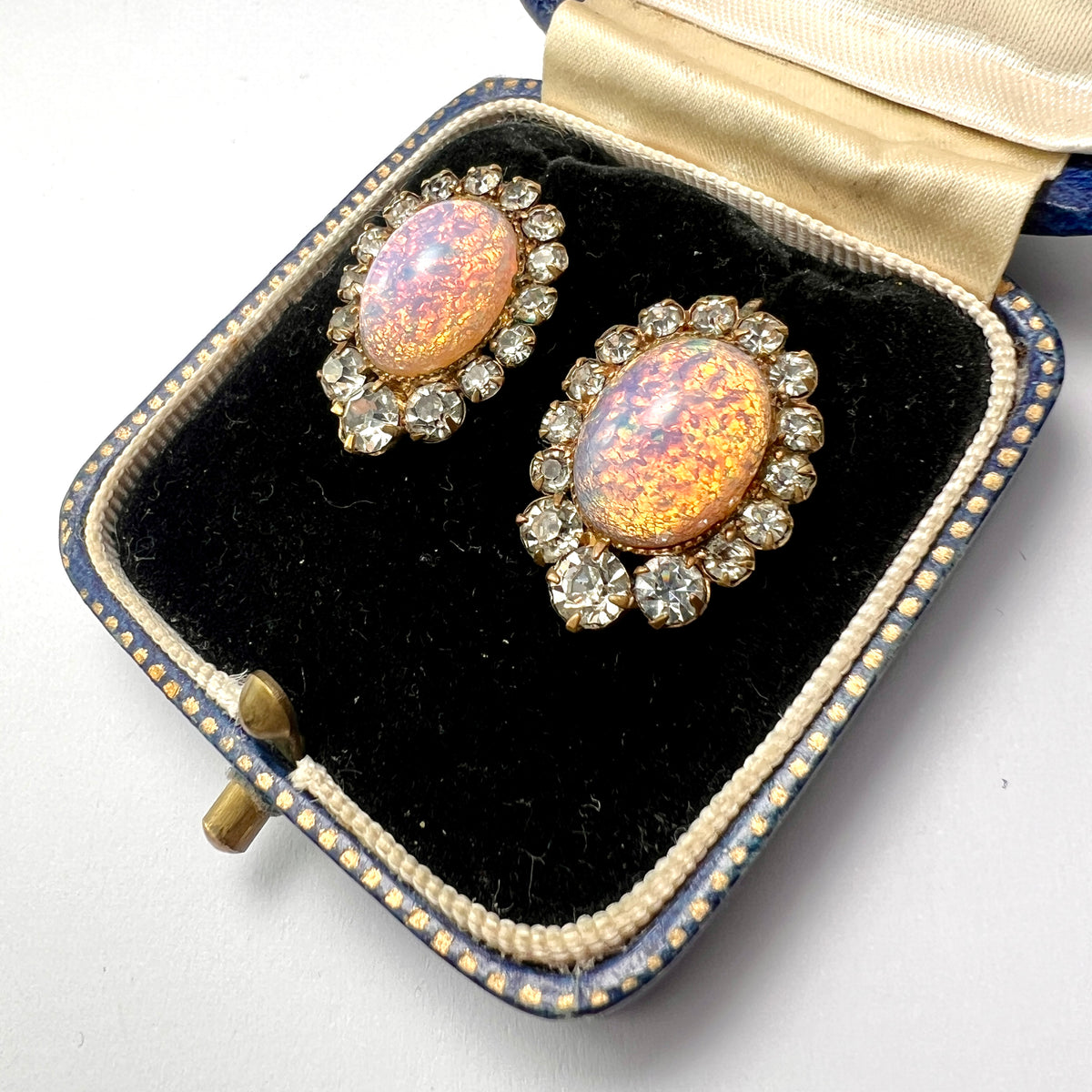 Vintage Georgian Style Opaline Halo Earrings with Gold Wires