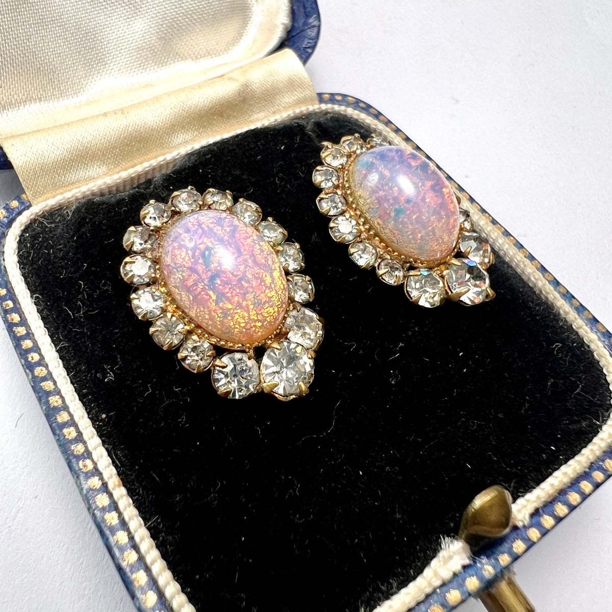 Vintage Georgian Style Opaline Halo Earrings with Gold Wires