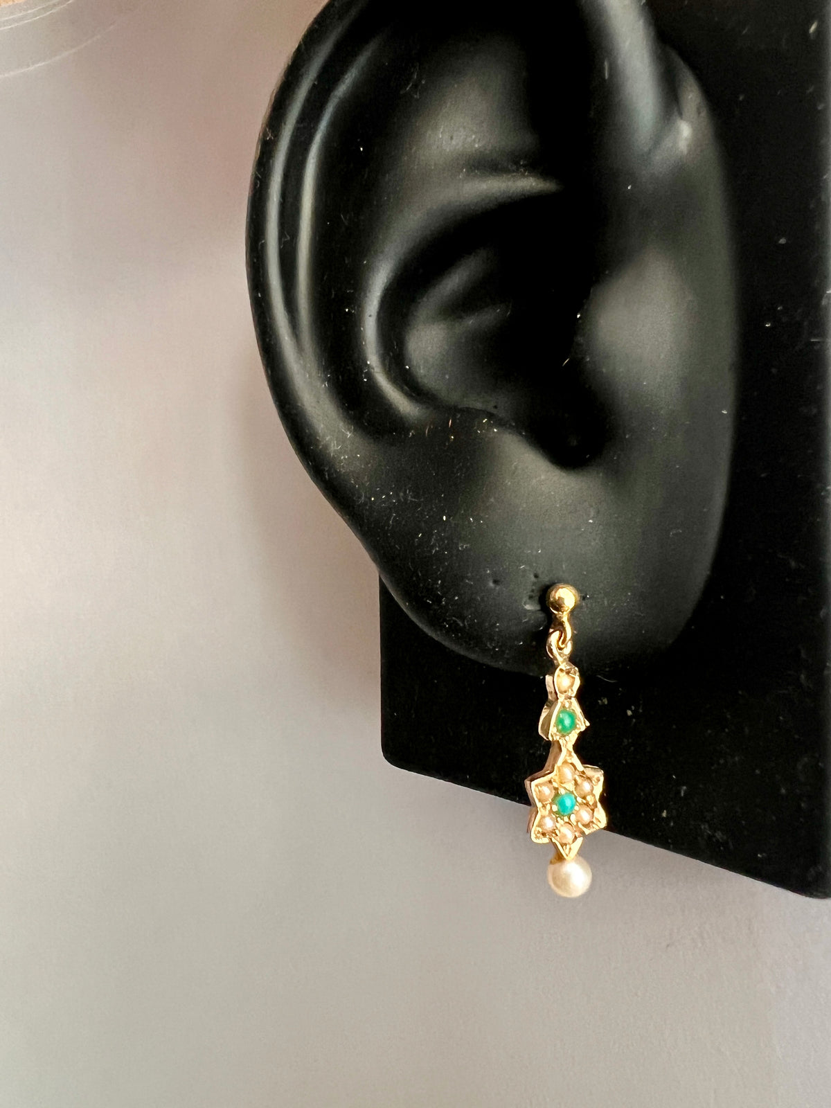 Edwardian Style Gold Turquoise and Pearl Star Earrings