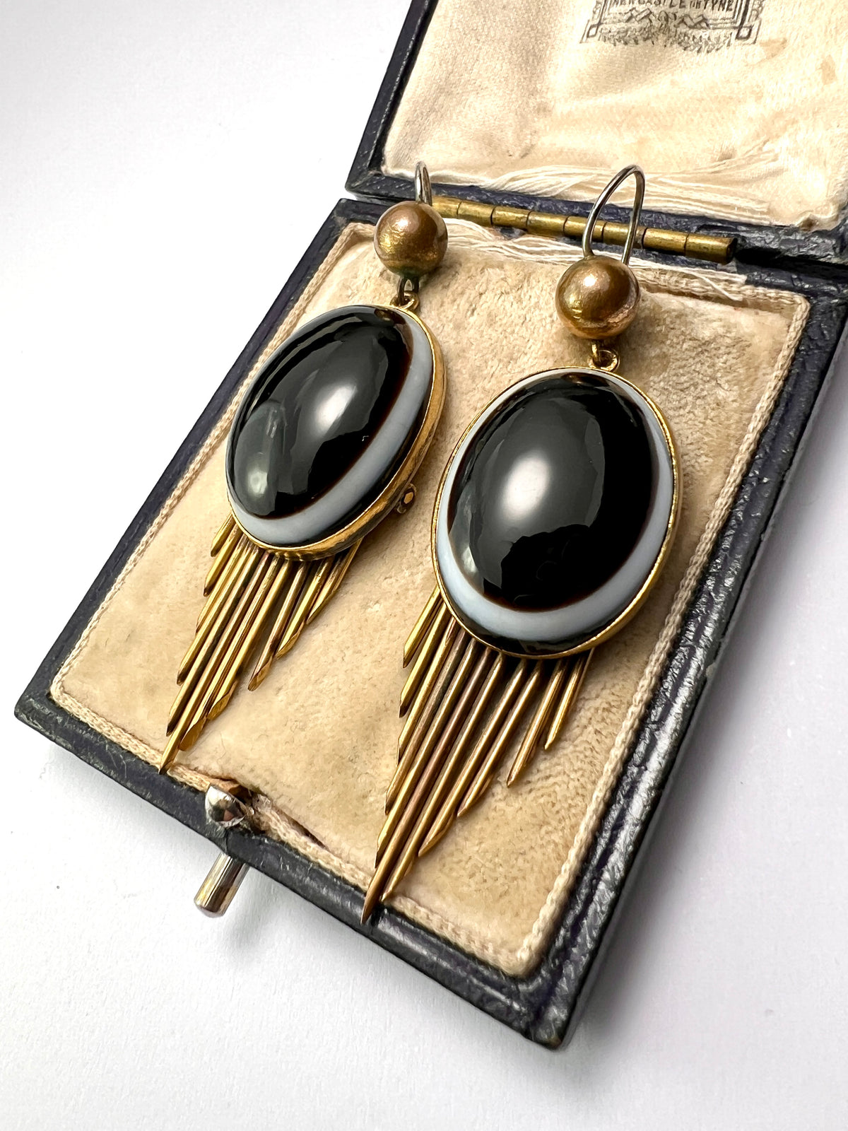 Victorian Bullseye Agate Fringe Earrings