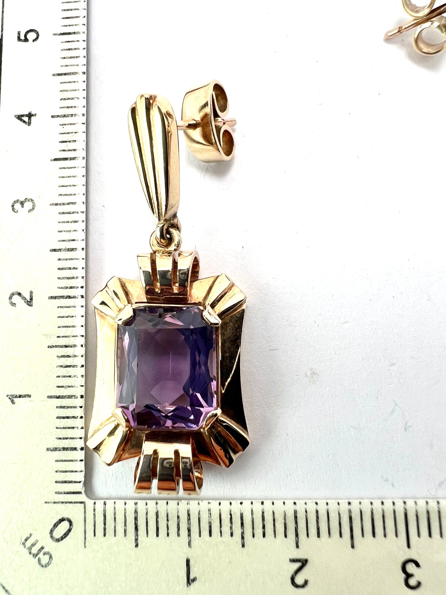 Chunky Vintage Late Art Deco Gold Amethyst Earrings