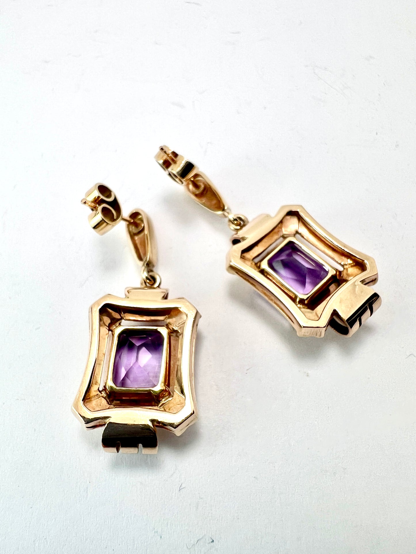 Chunky Vintage Late Art Deco Gold Amethyst Earrings