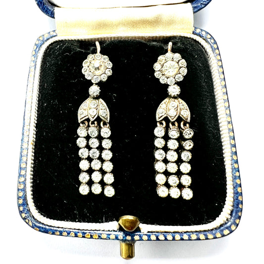 Victorian 9CT Gold Silver Paste Tassel Drop Earrings