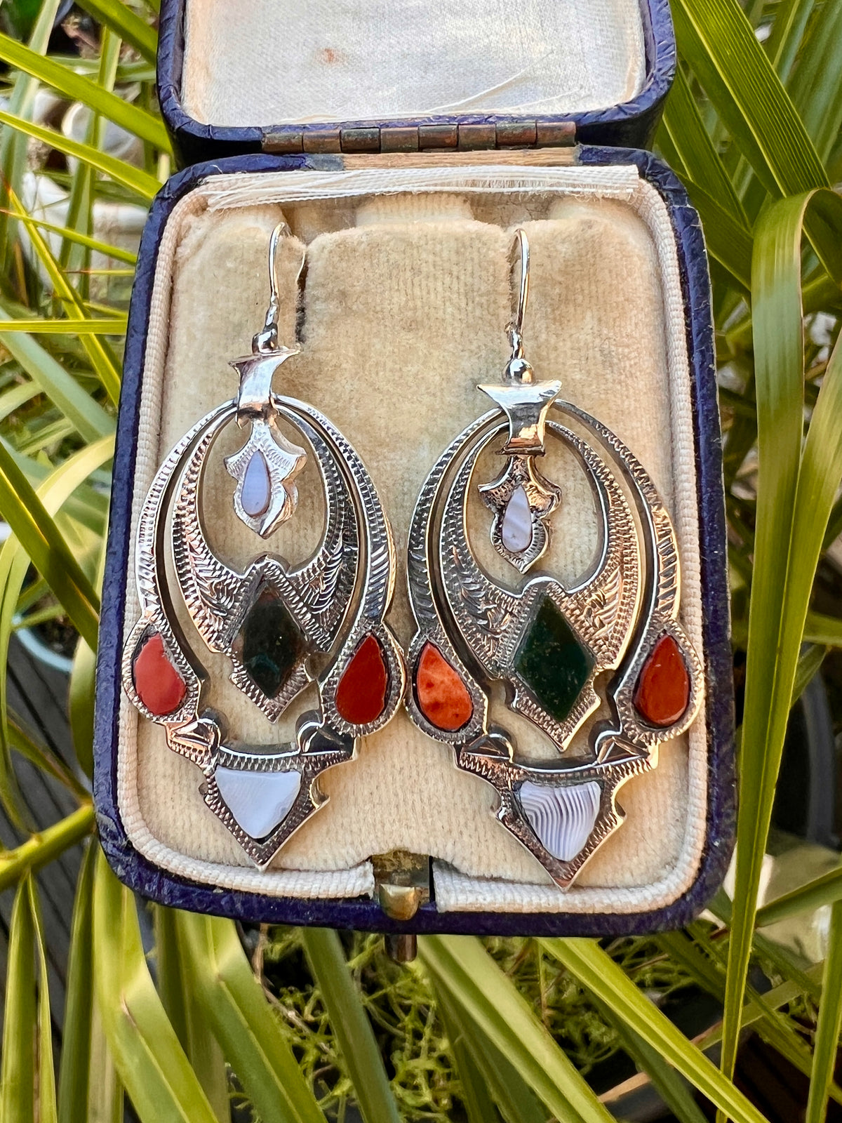 Victorian Scottish Agate Sterling Silver Pendant Earrings