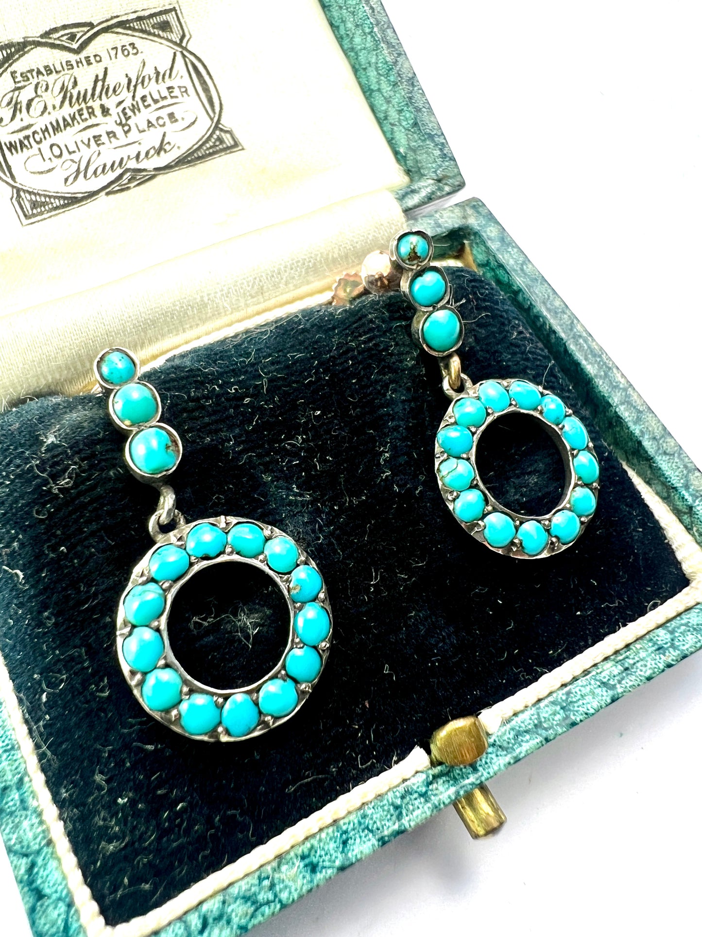 Victorian Gold and Silver Turquoise Dangling Hoop Earrings