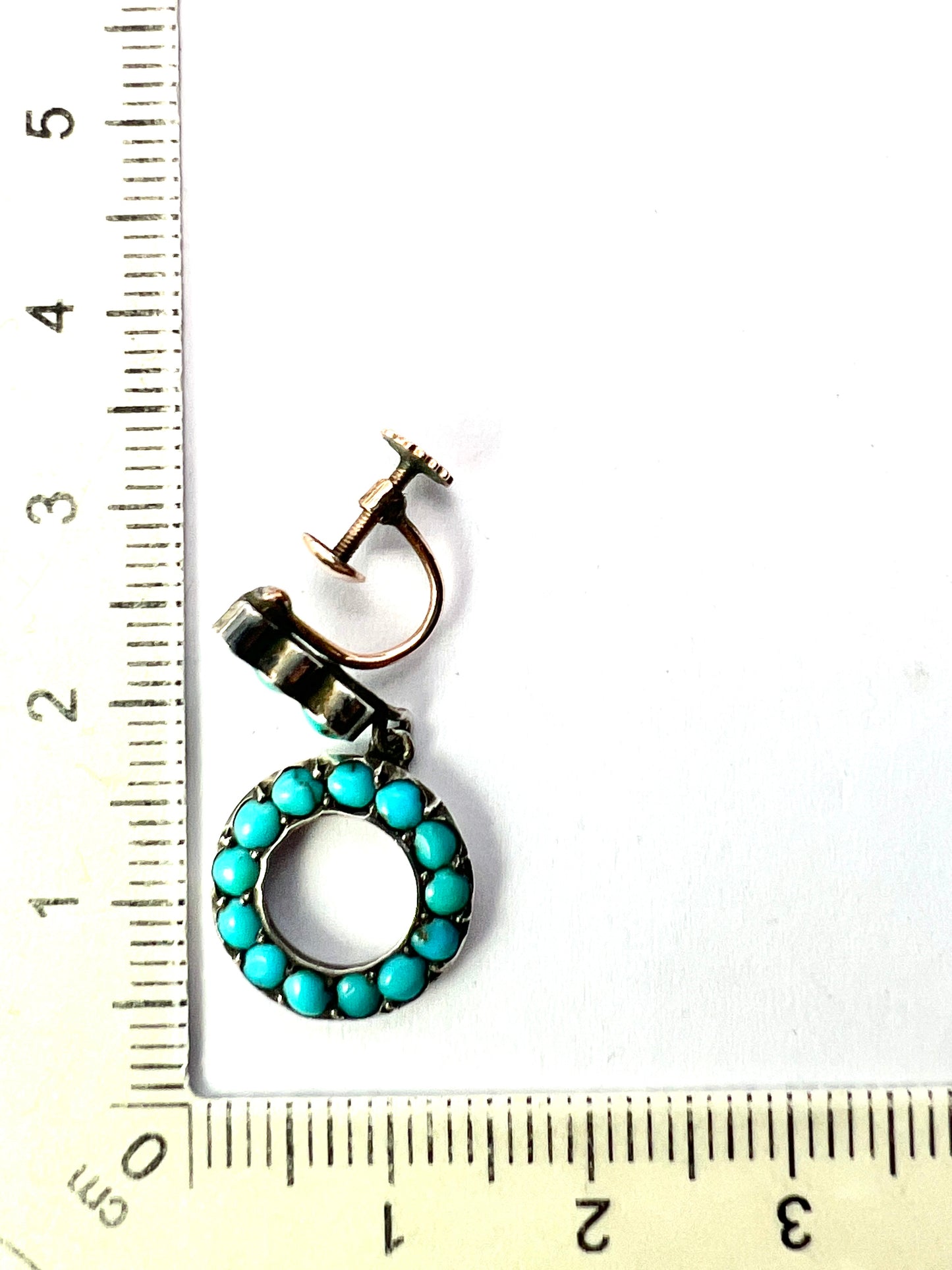 Victorian Gold and Silver Turquoise Dangling Hoop Earrings