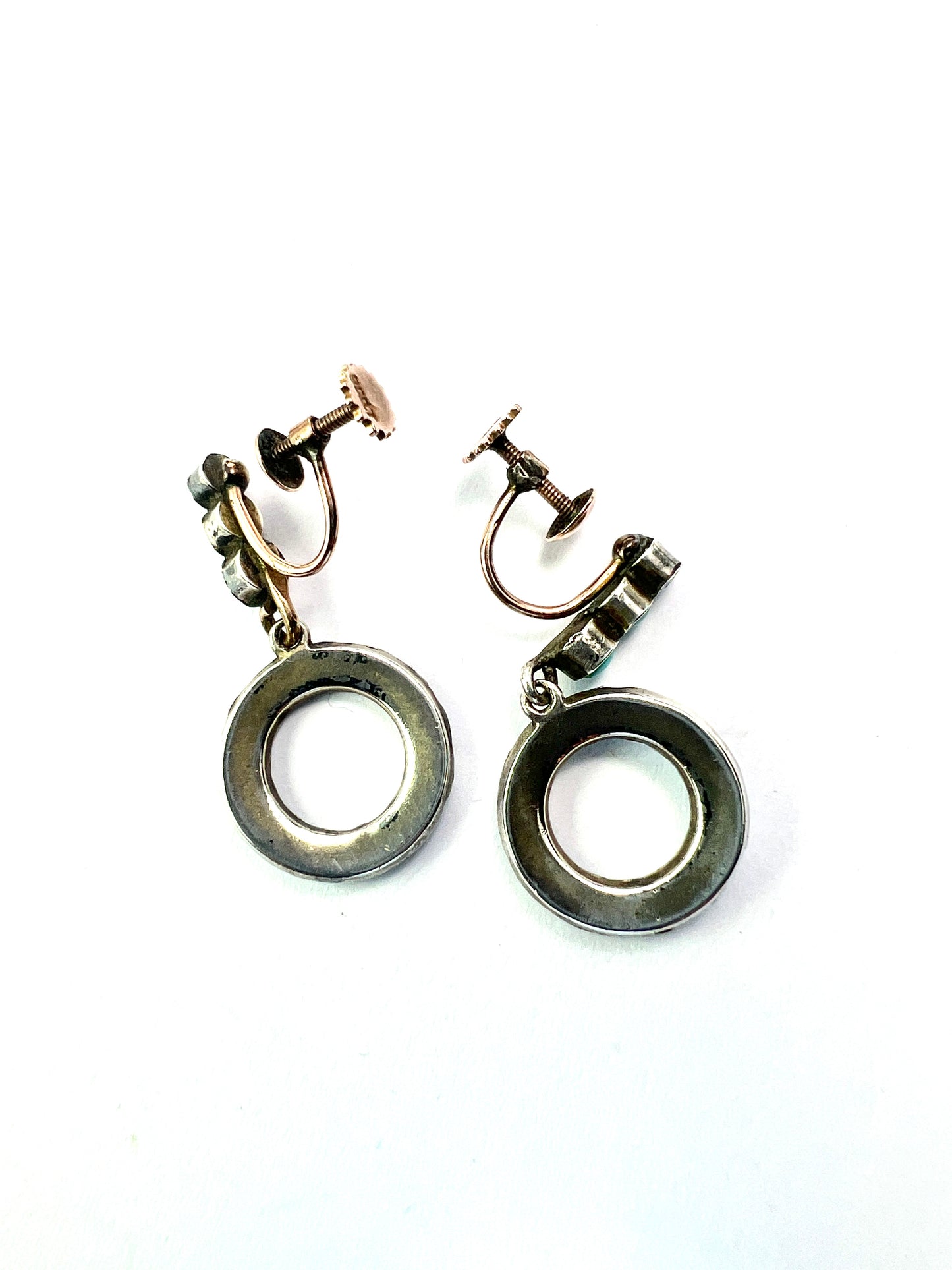Victorian Gold and Silver Turquoise Dangling Hoop Earrings