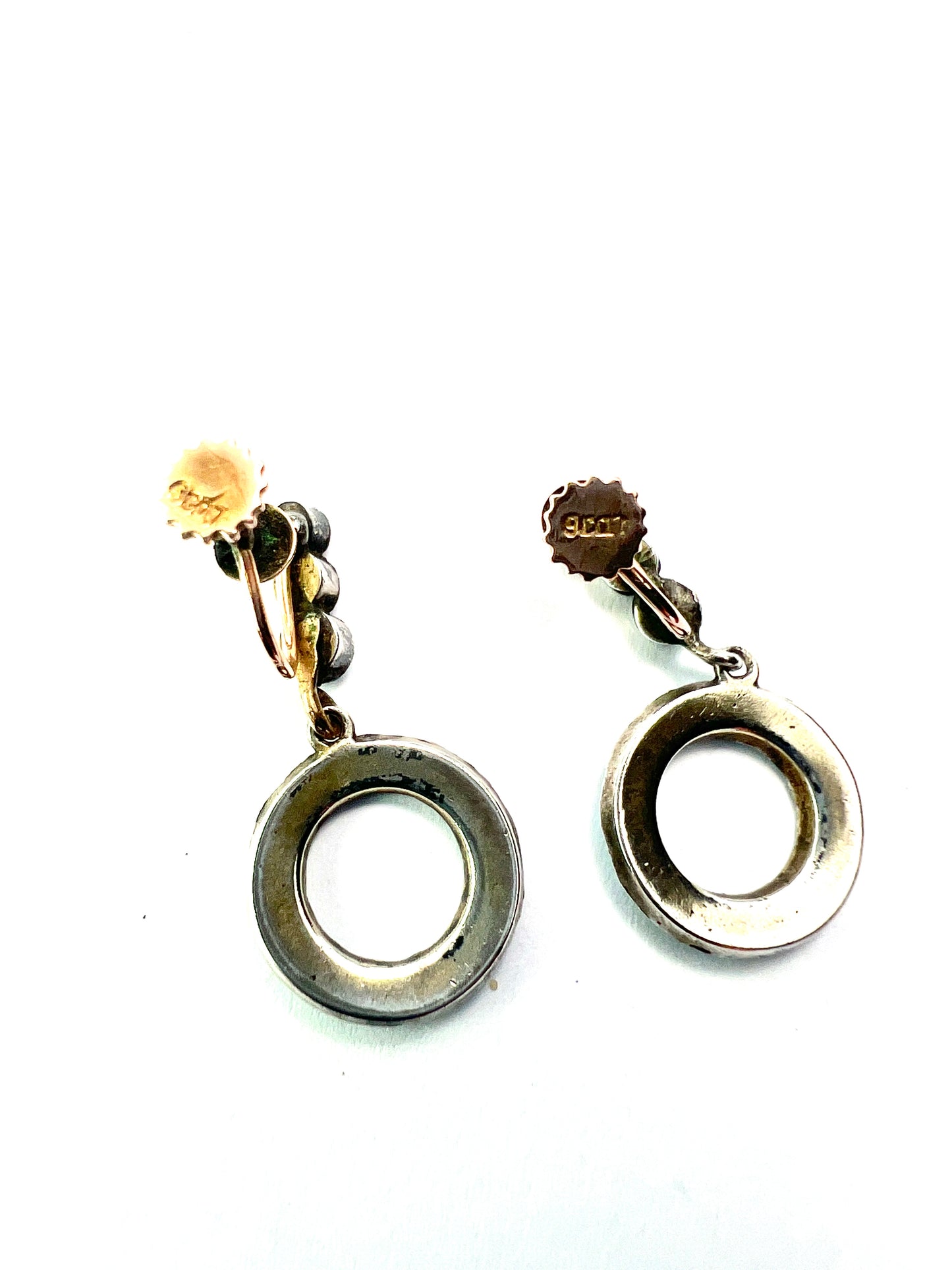 Victorian Gold and Silver Turquoise Dangling Hoop Earrings