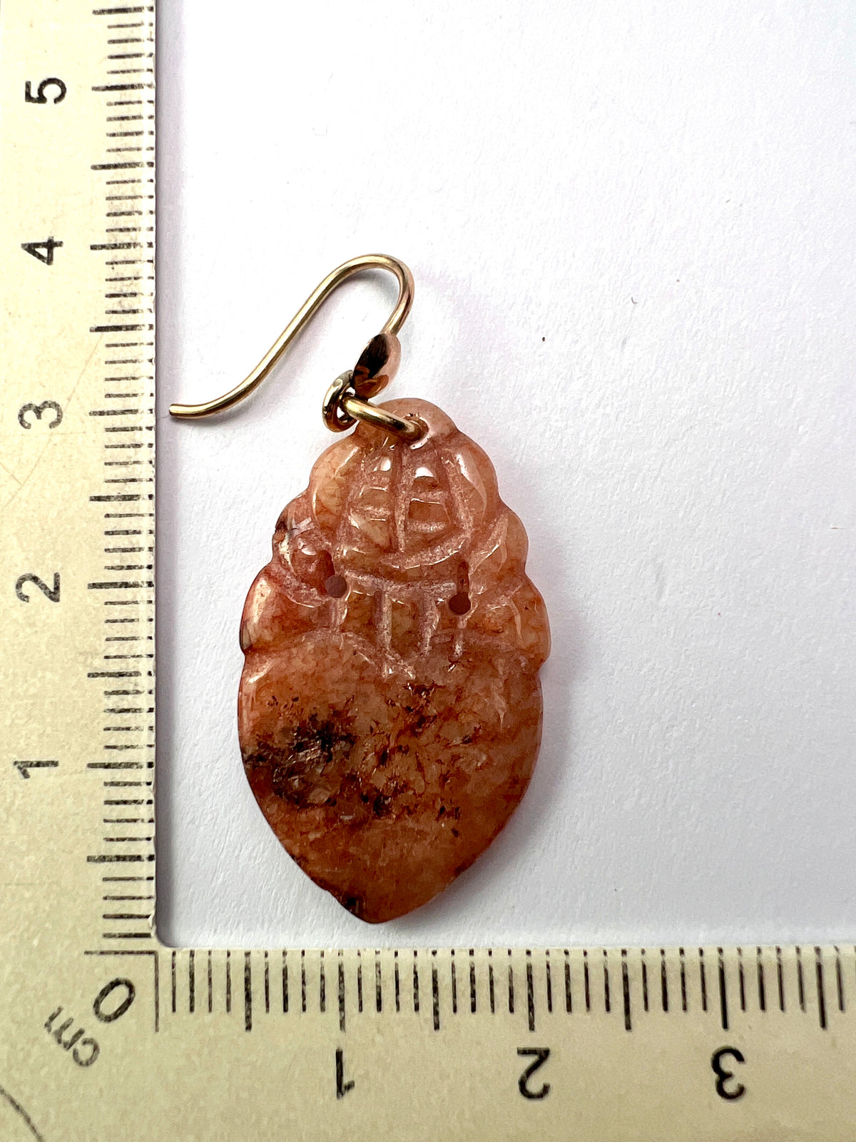 Vintage Gold Carved Quartz Jadeite Earrings