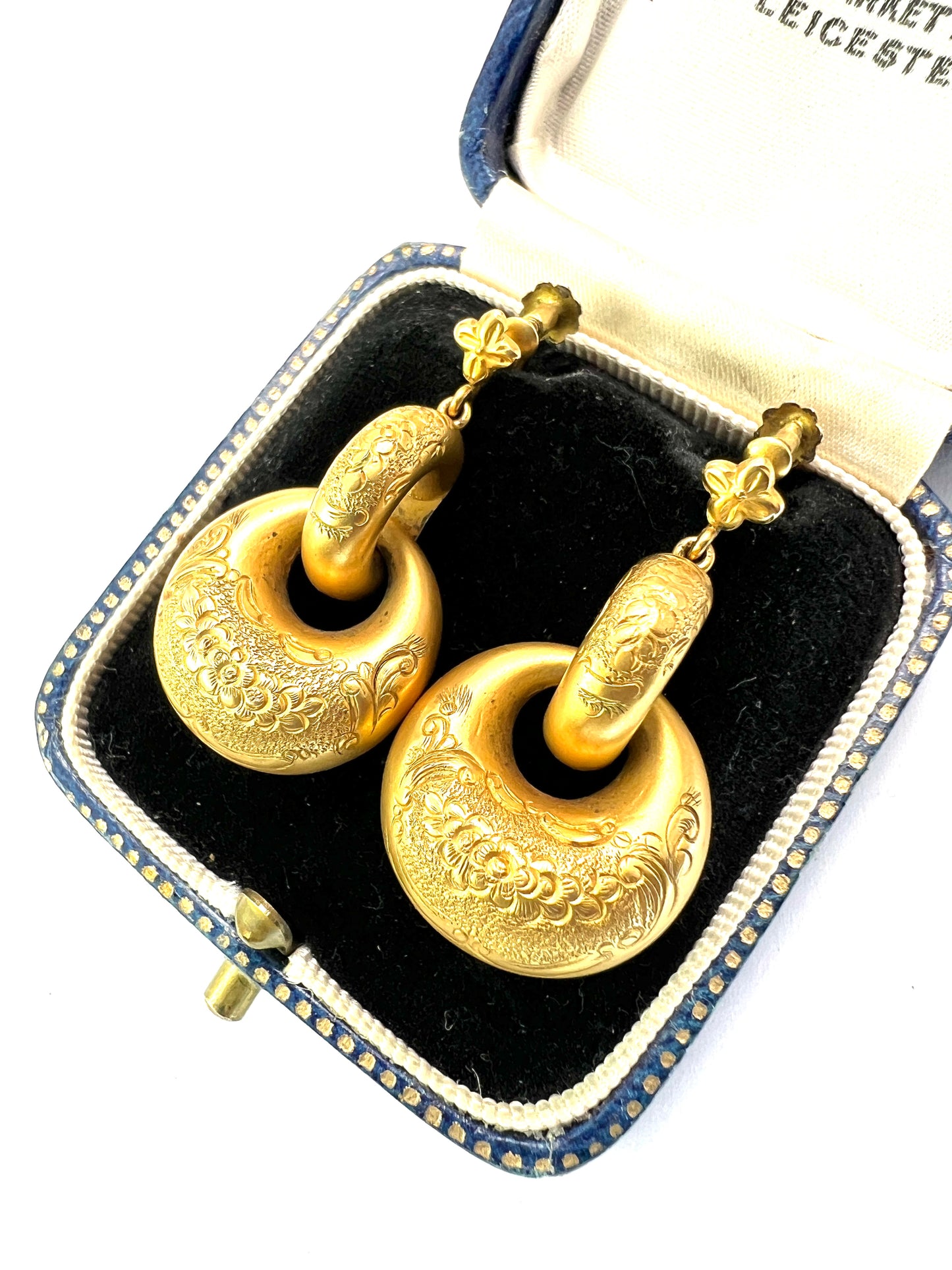 Victorian 15CT Gold Puffy Hoop Drop Earrings