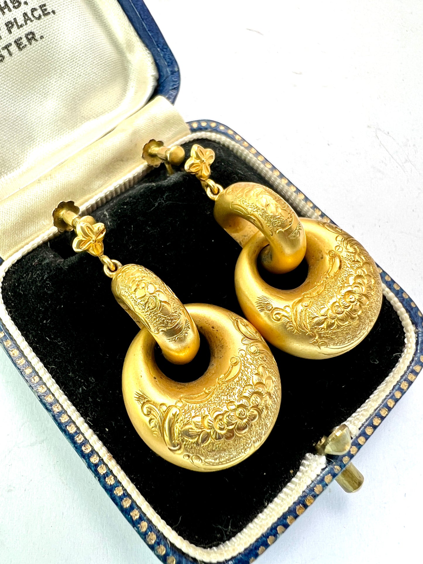 Victorian 15CT Gold Puffy Hoop Drop Earrings