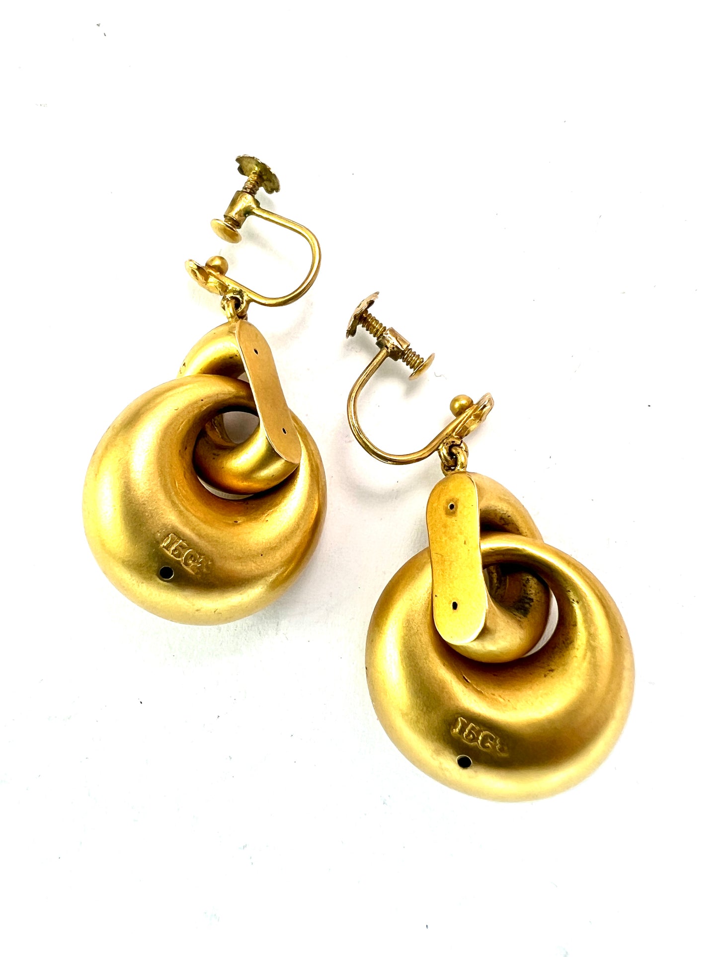 Victorian 15CT Gold Puffy Hoop Drop Earrings