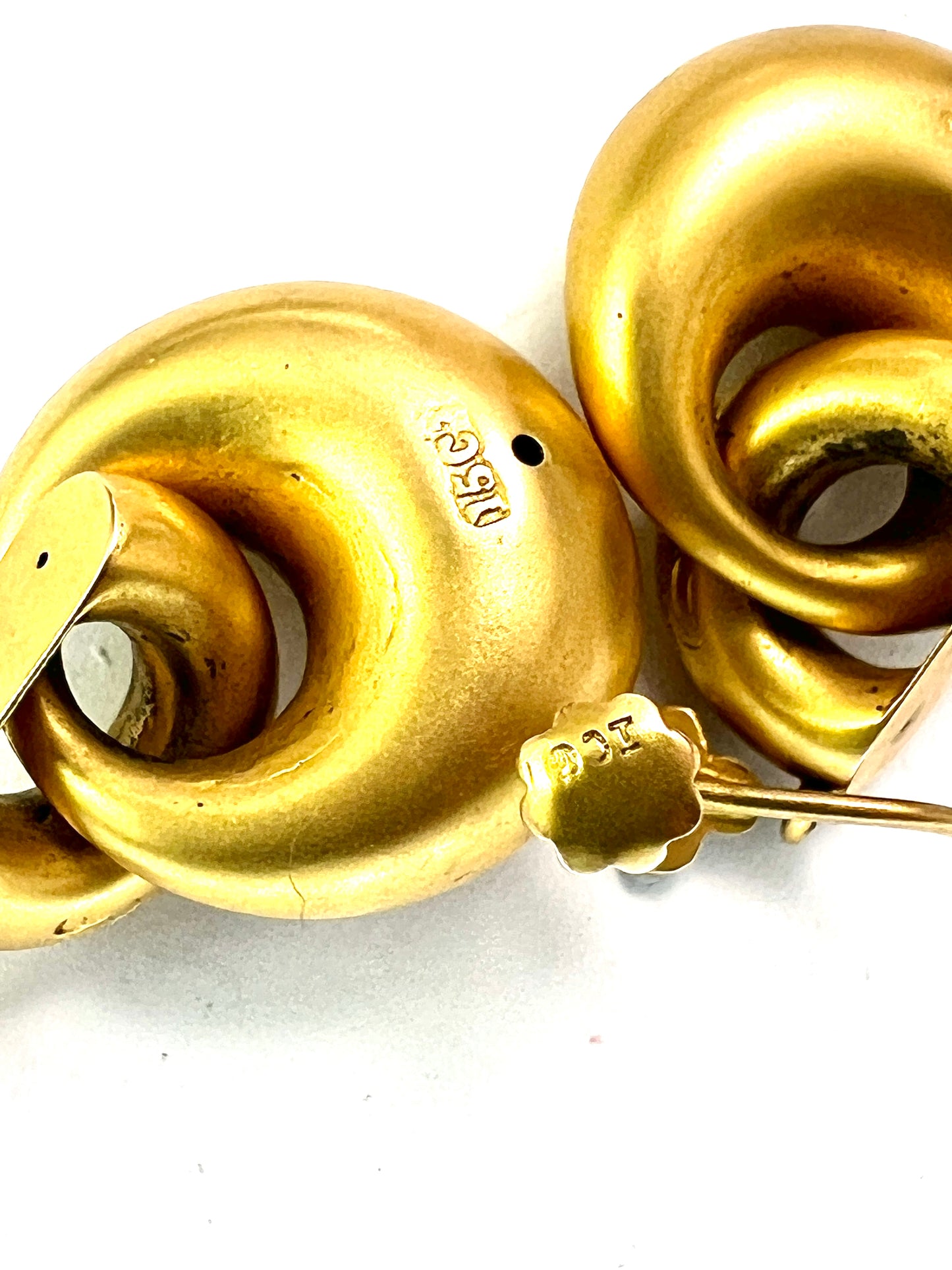 Victorian 15CT Gold Puffy Hoop Drop Earrings