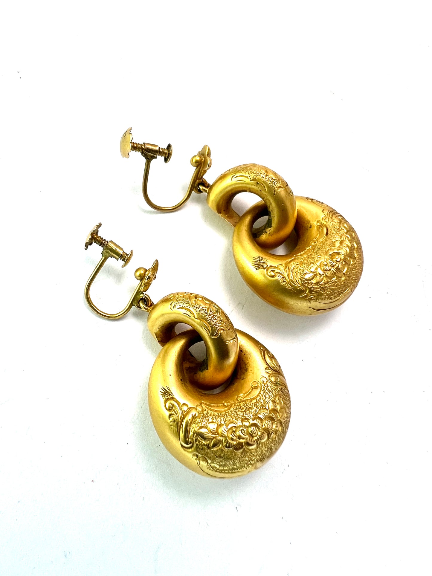 Victorian 15CT Gold Puffy Hoop Drop Earrings