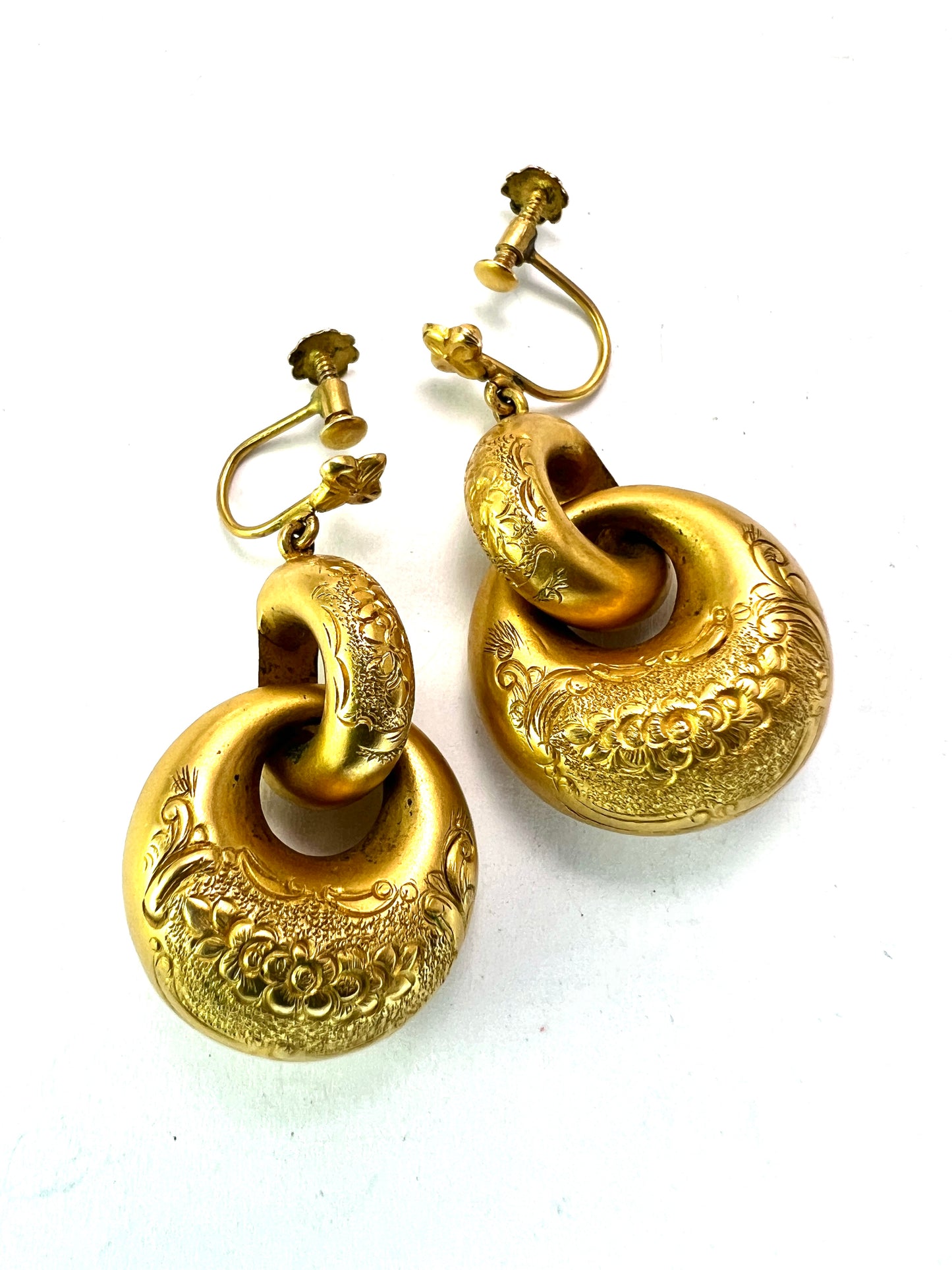 Victorian 15CT Gold Puffy Hoop Drop Earrings
