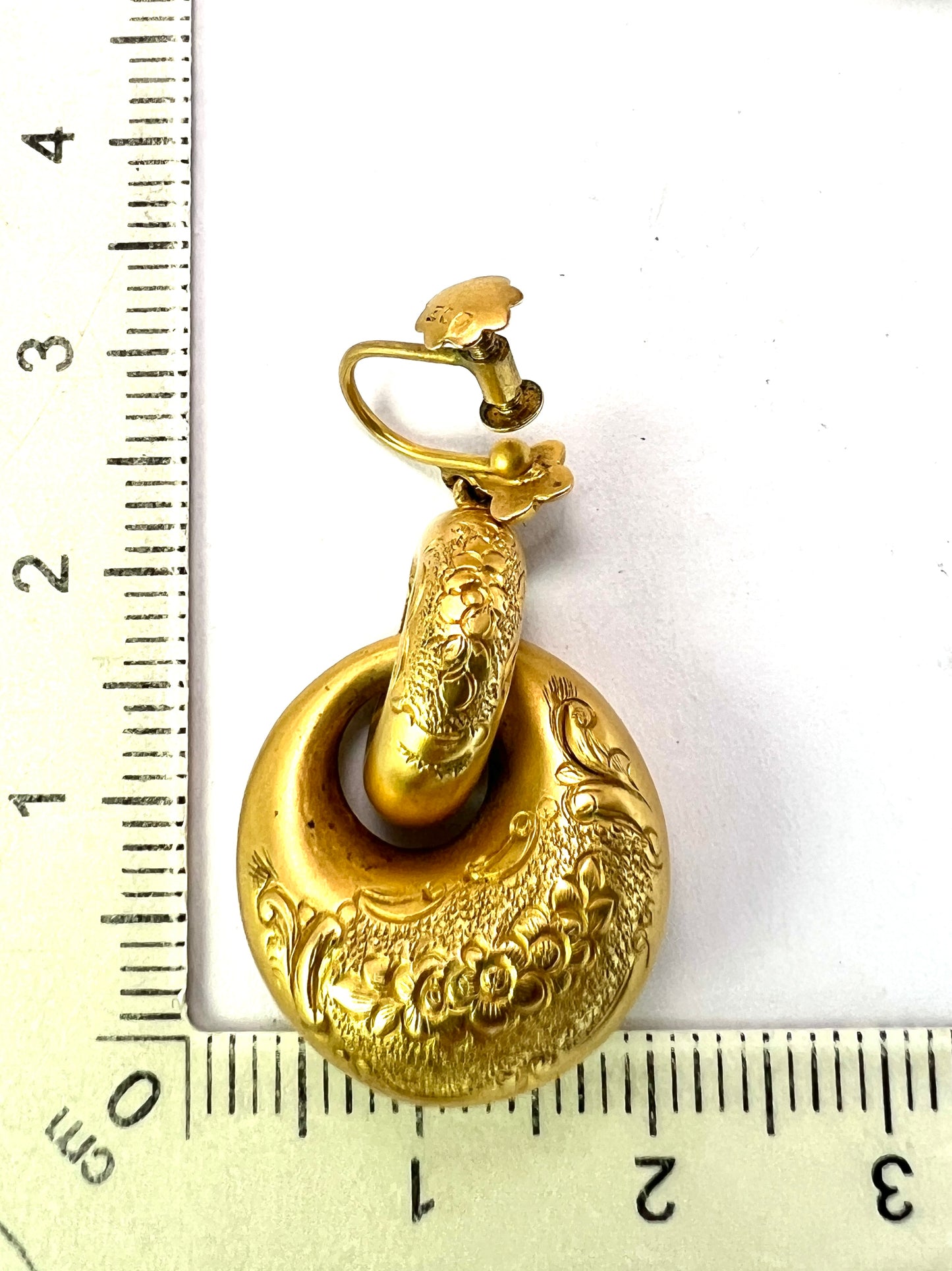 Victorian 15CT Gold Puffy Hoop Drop Earrings