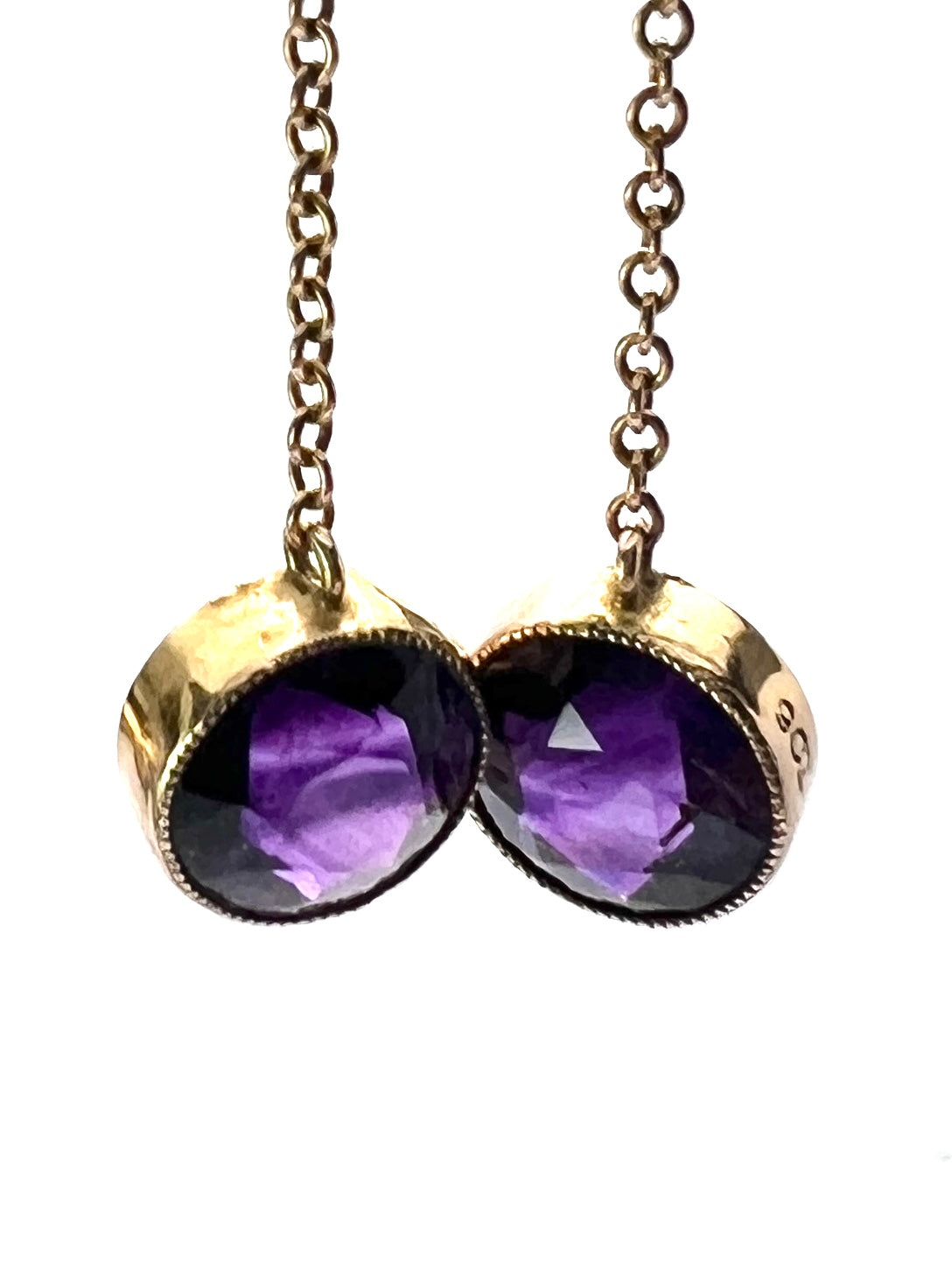 Edwardian 9CT Gold Amethyst Chain Drop Earrings