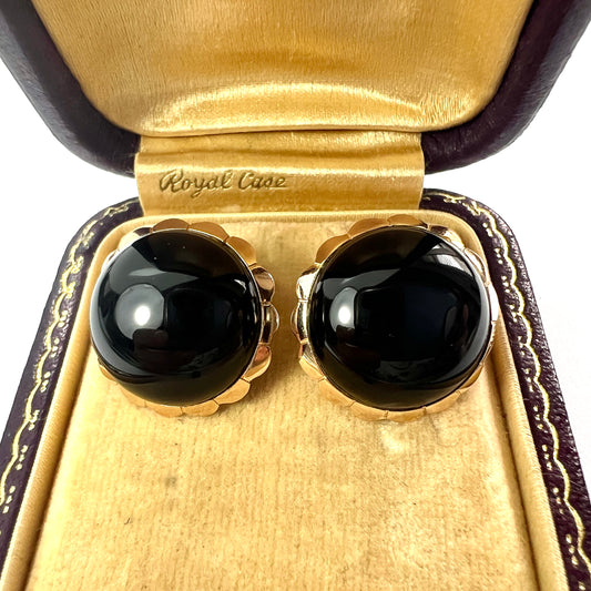 Vintage 14CT Gold Onyx Dome Earrings