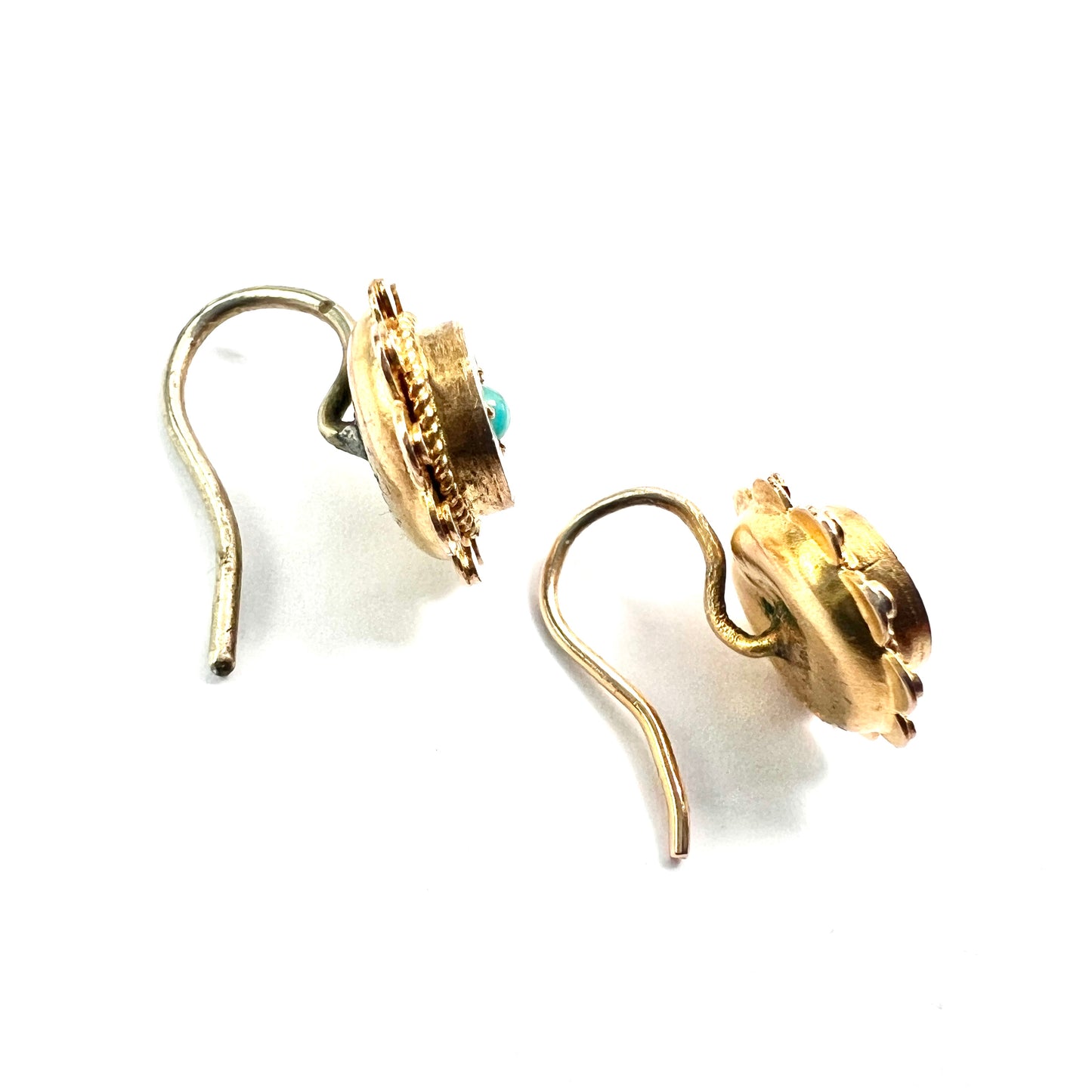 Victorian 9CT Gold and Turquoise Flower Earrings