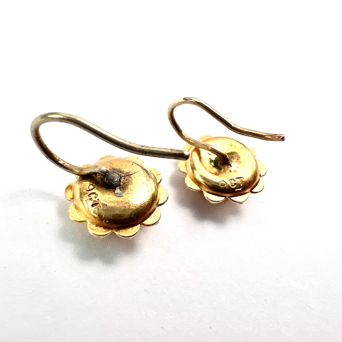 Victorian 9CT Gold and Turquoise Flower Earrings