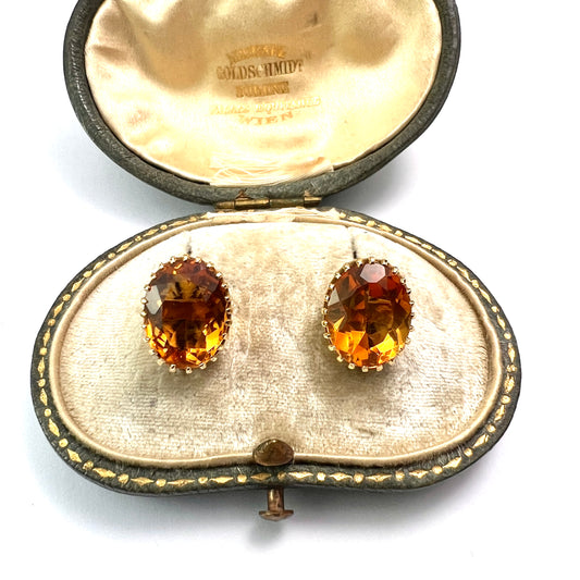 Edwardian Citrine 9CT Gold Oval Stud Earrings