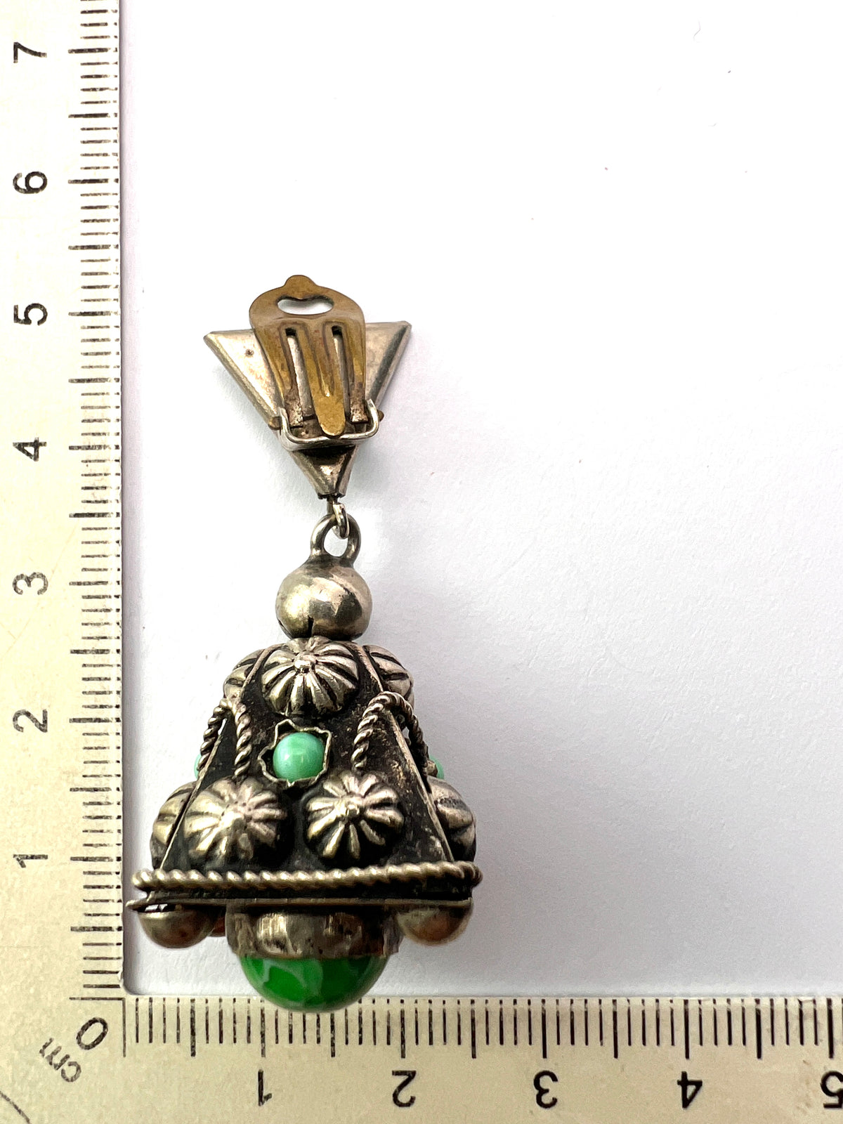 Vintage Turquoise Jade Glass Pyramid Clip Earrings