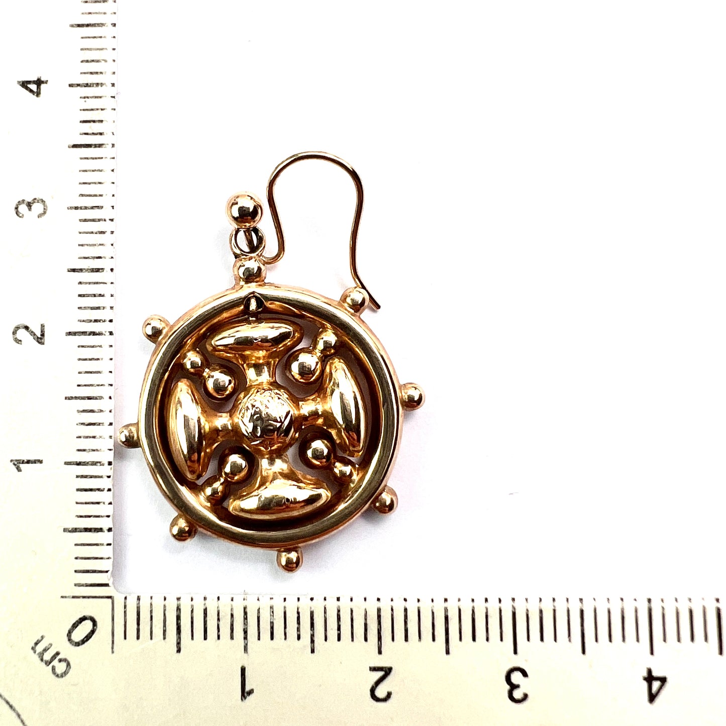Victorian 9CT Gold Square Cross Wheel Earrings