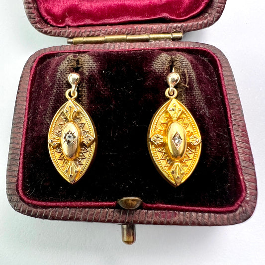 Victorian 9CT Gold Diamond Marquise Earrings