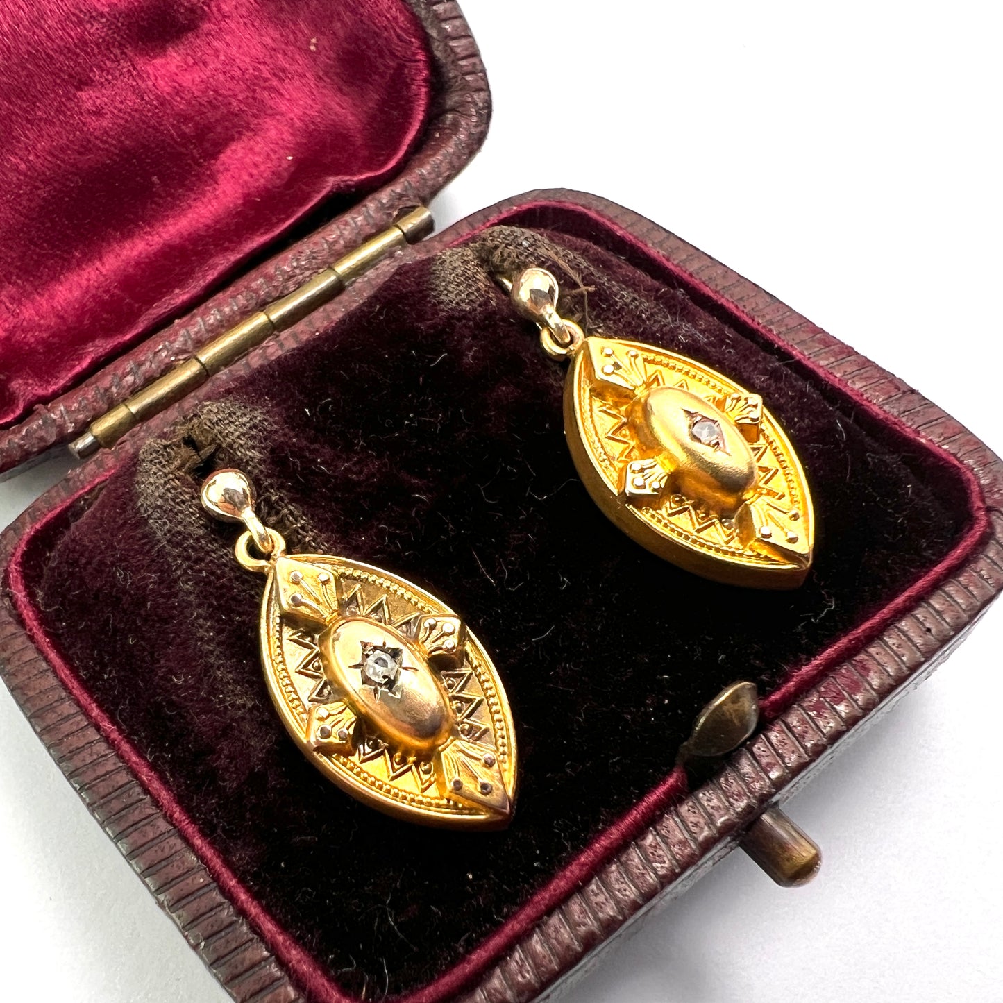 Victorian 9CT Gold Diamond Marquise Earrings