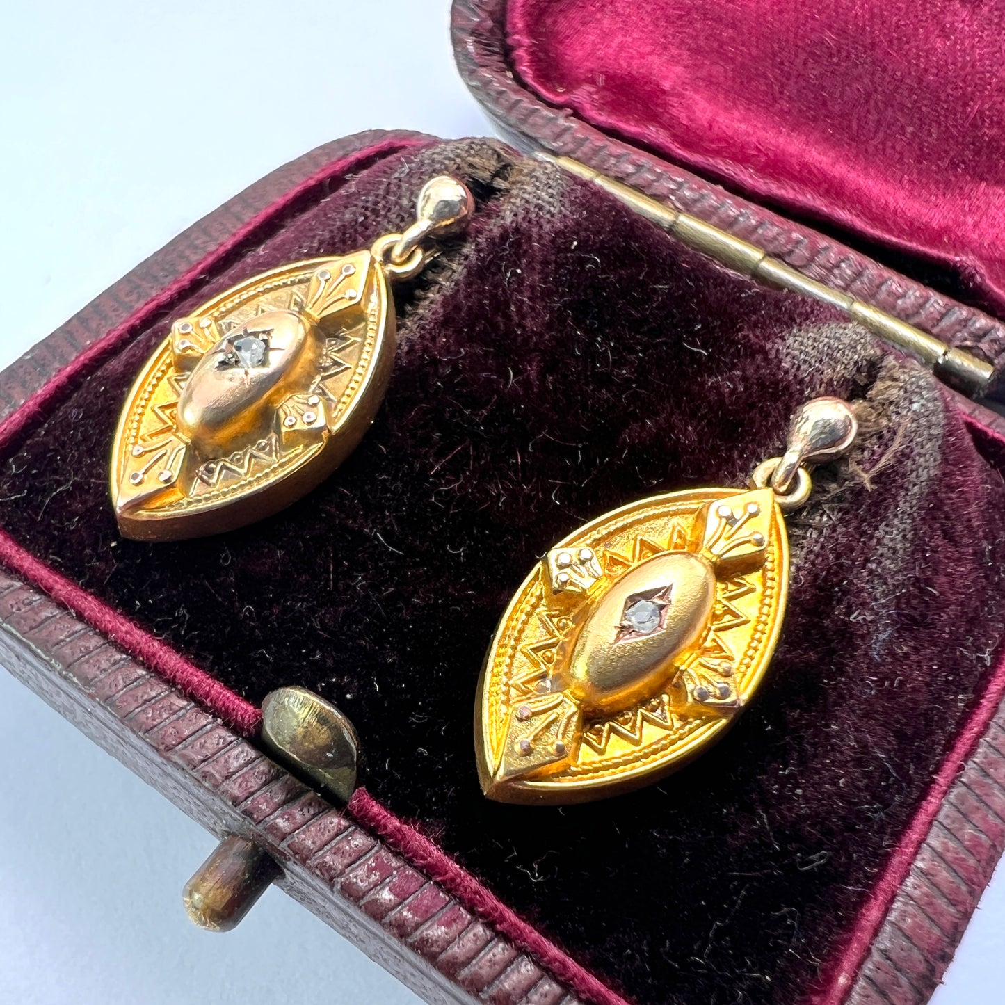Victorian 9CT Gold Diamond Marquise Earrings