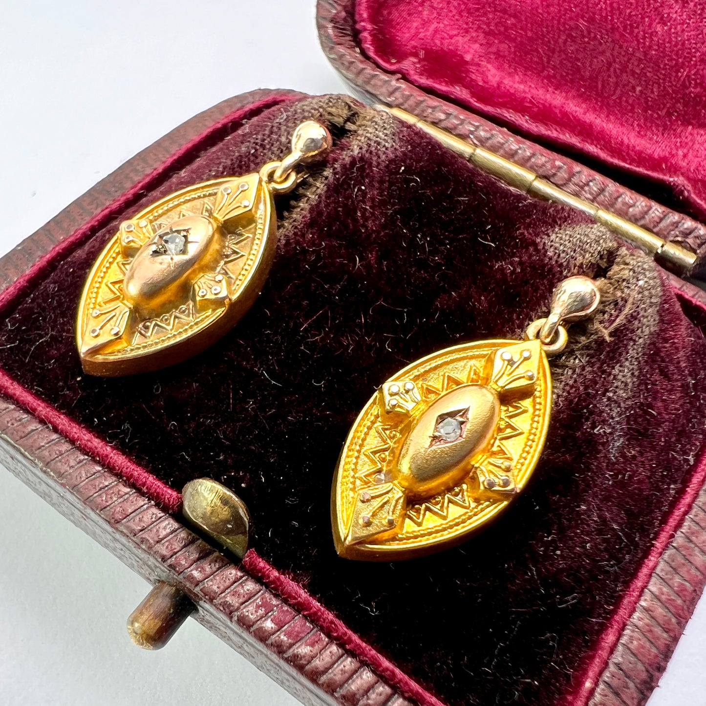 Victorian 9CT Gold Diamond Marquise Earrings