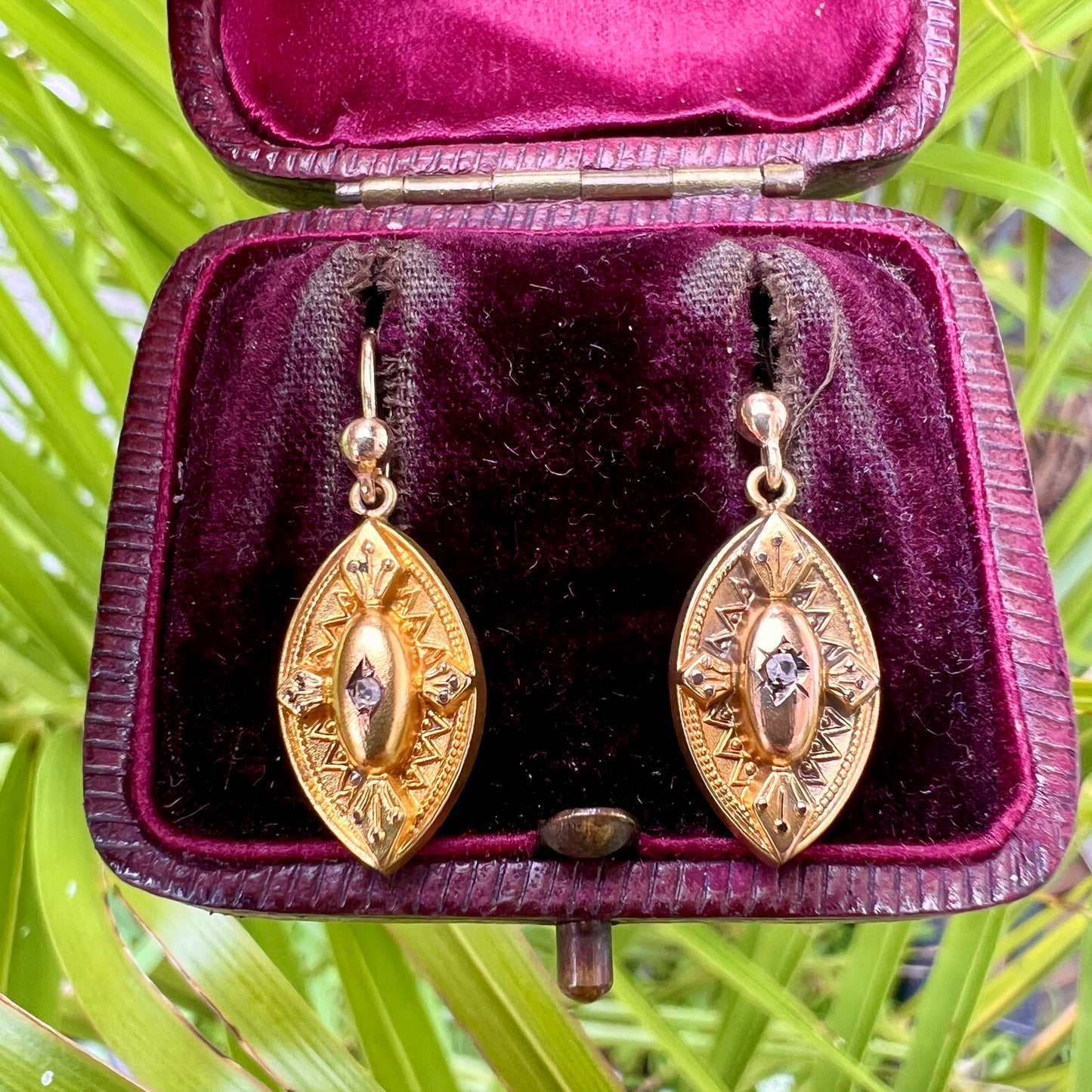 Victorian 9CT Gold Diamond Marquise Earrings