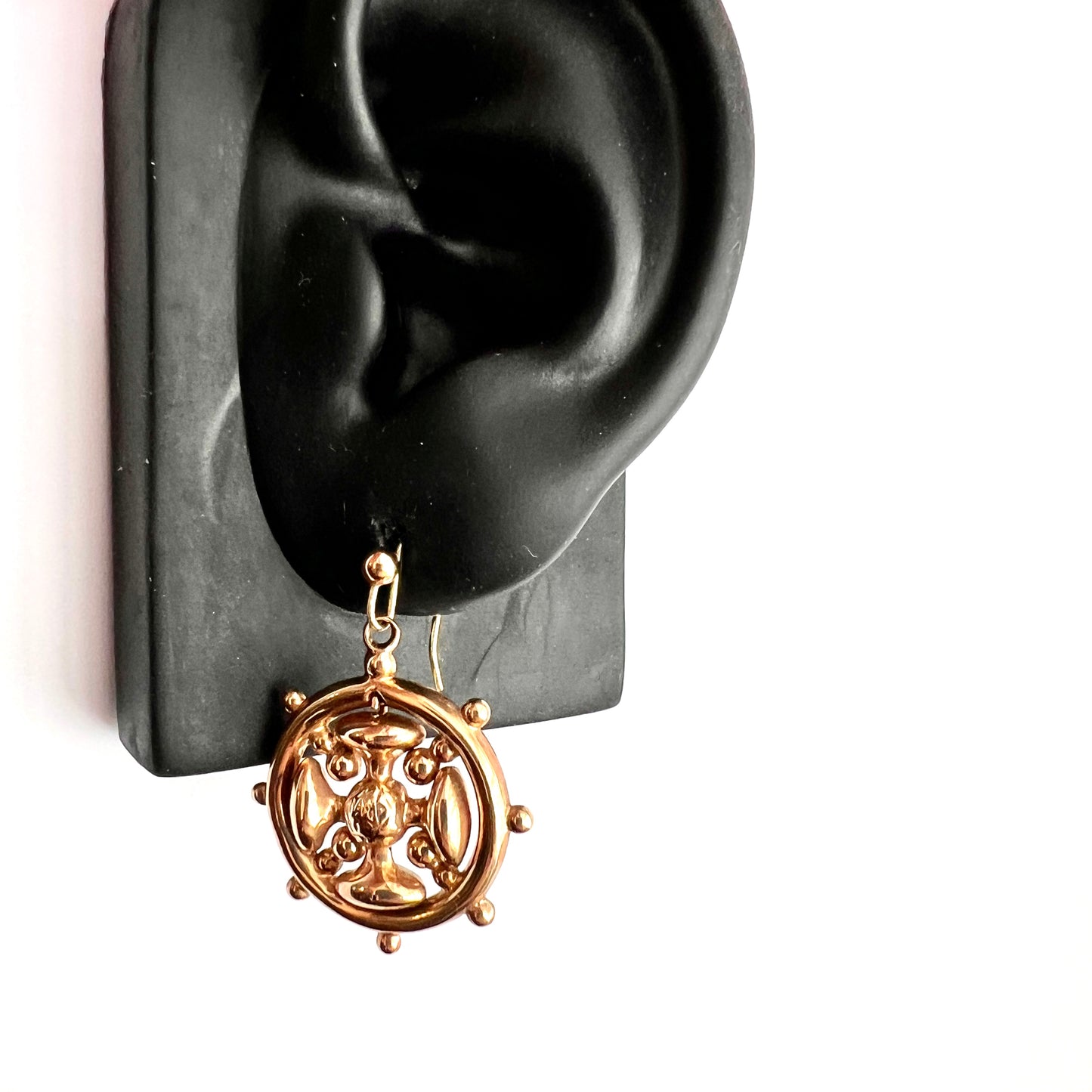 Victorian 9CT Gold Square Cross Wheel Earrings
