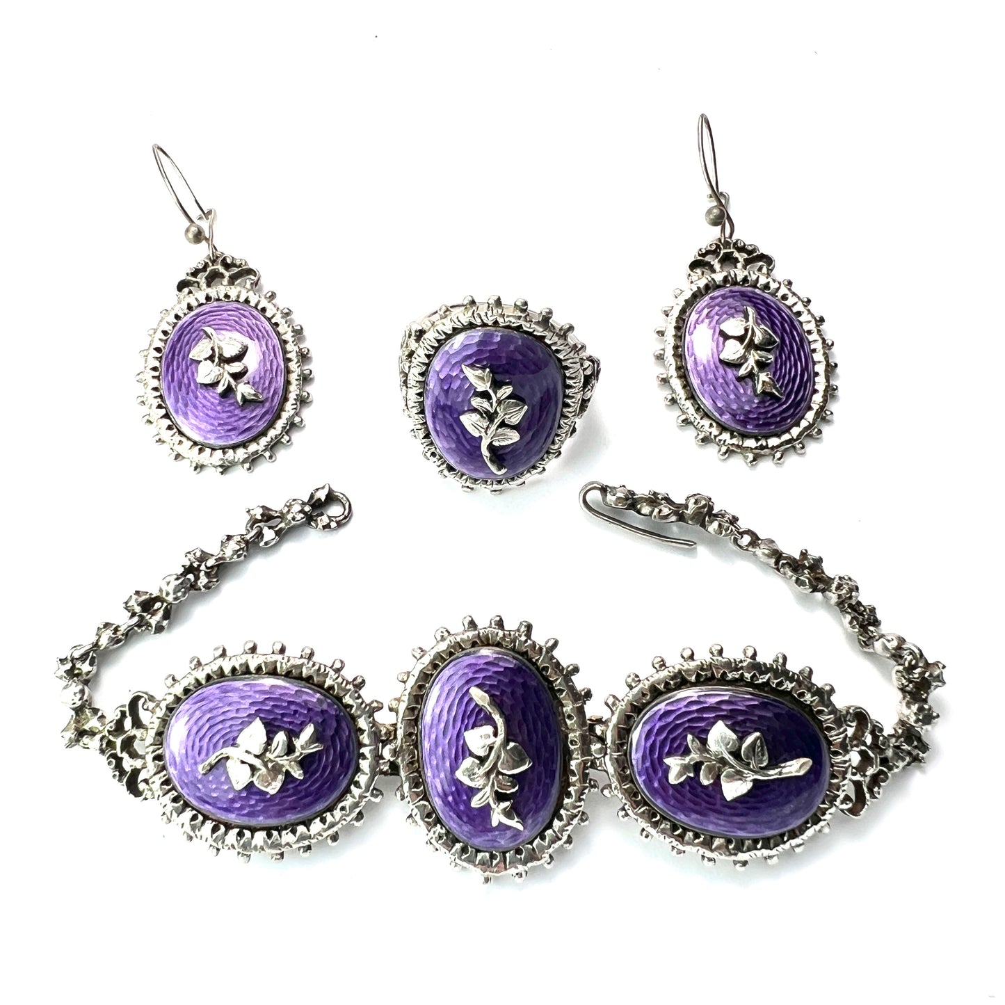 Vintage Enamelled Silver Earrings, Bracelet and Ring by Harold Arthur Lazarus